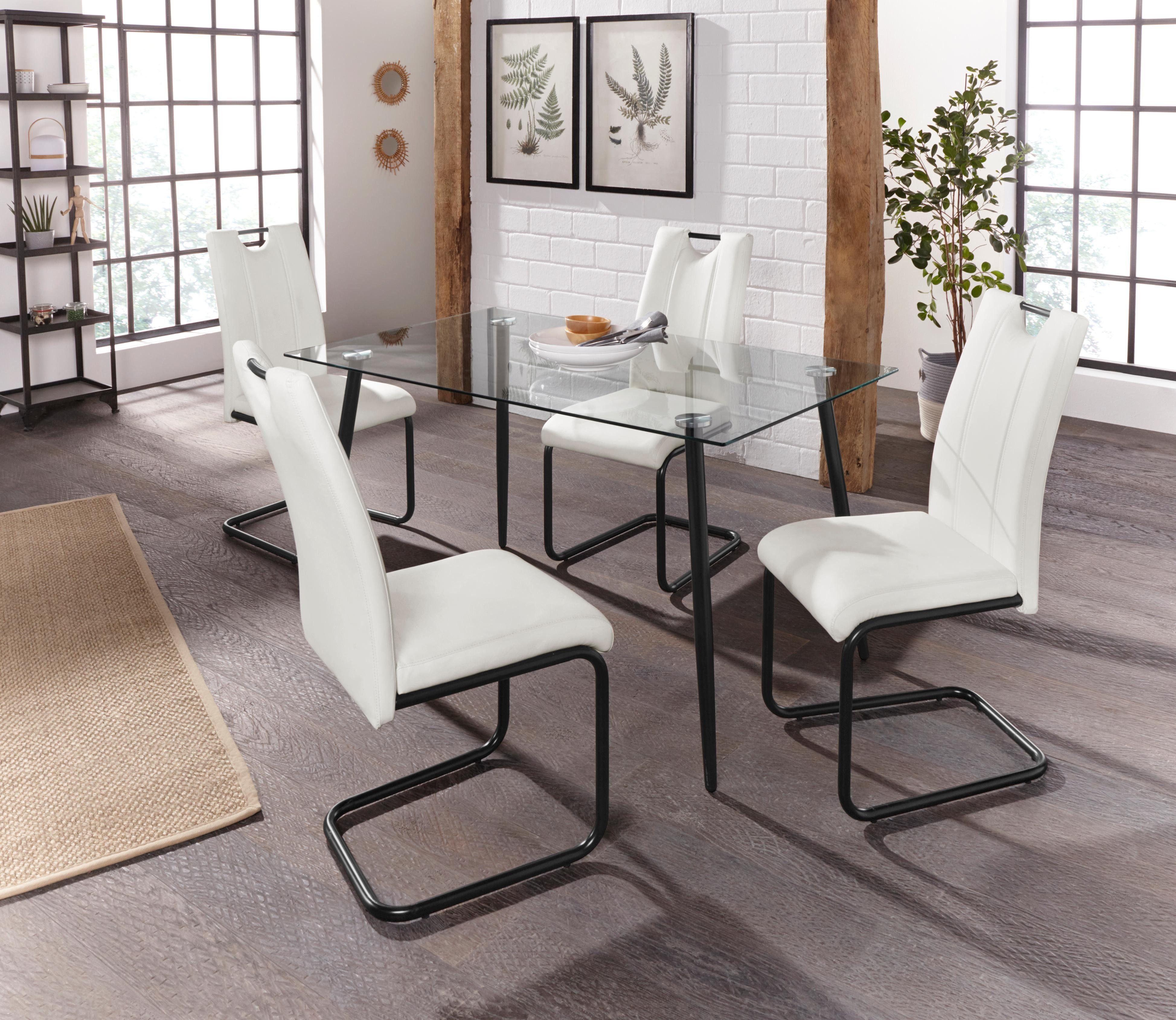 INOSIGN Glazen tafel Danny, TOPSELLER! Eettafel breedte 140 cm, metaalapplicaties, modern ontwerp