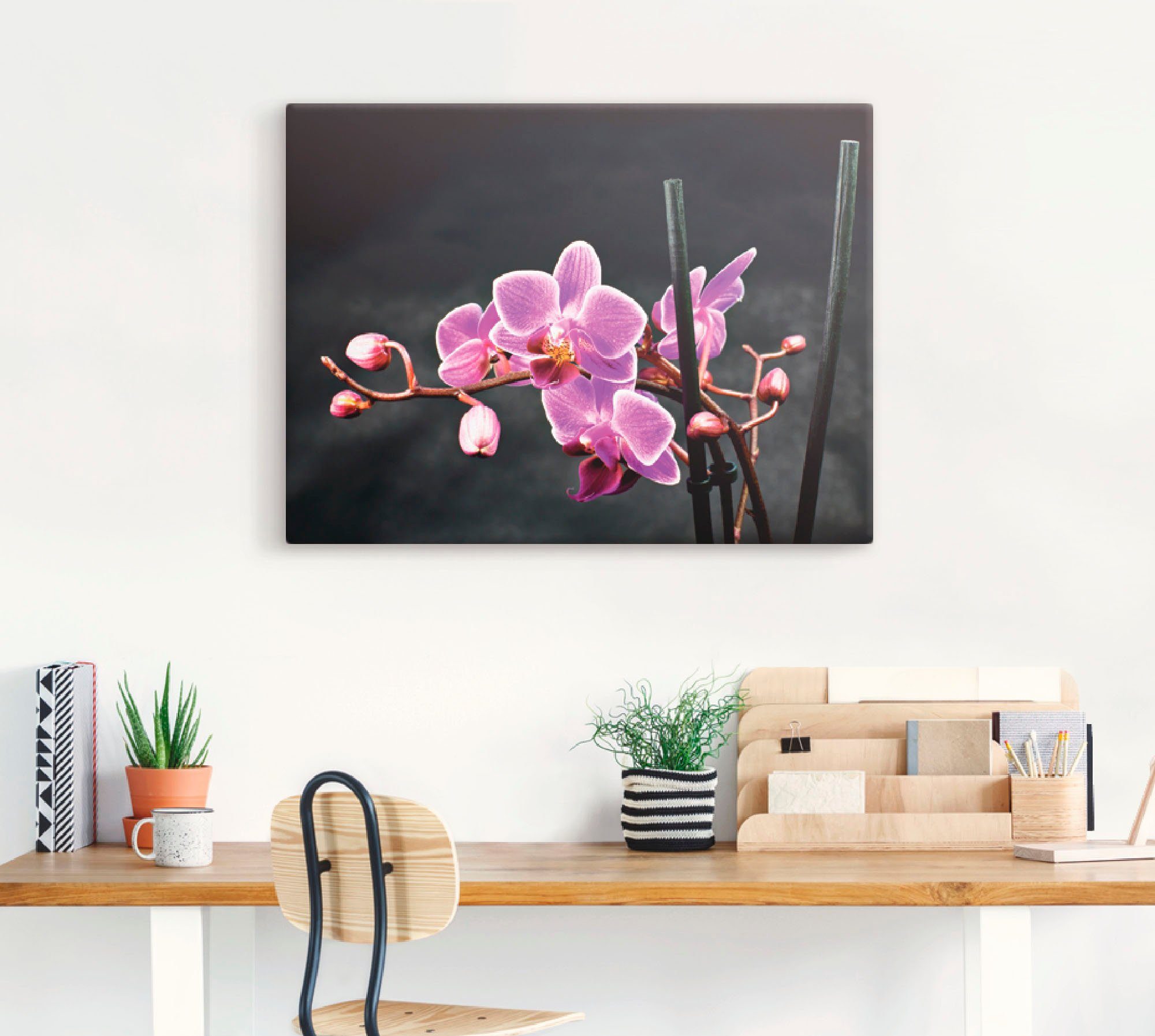 Artland Artprint Een orchidee voor een zwarte achtergrond als artprint op linnen, poster, muursticker in verschillende maten