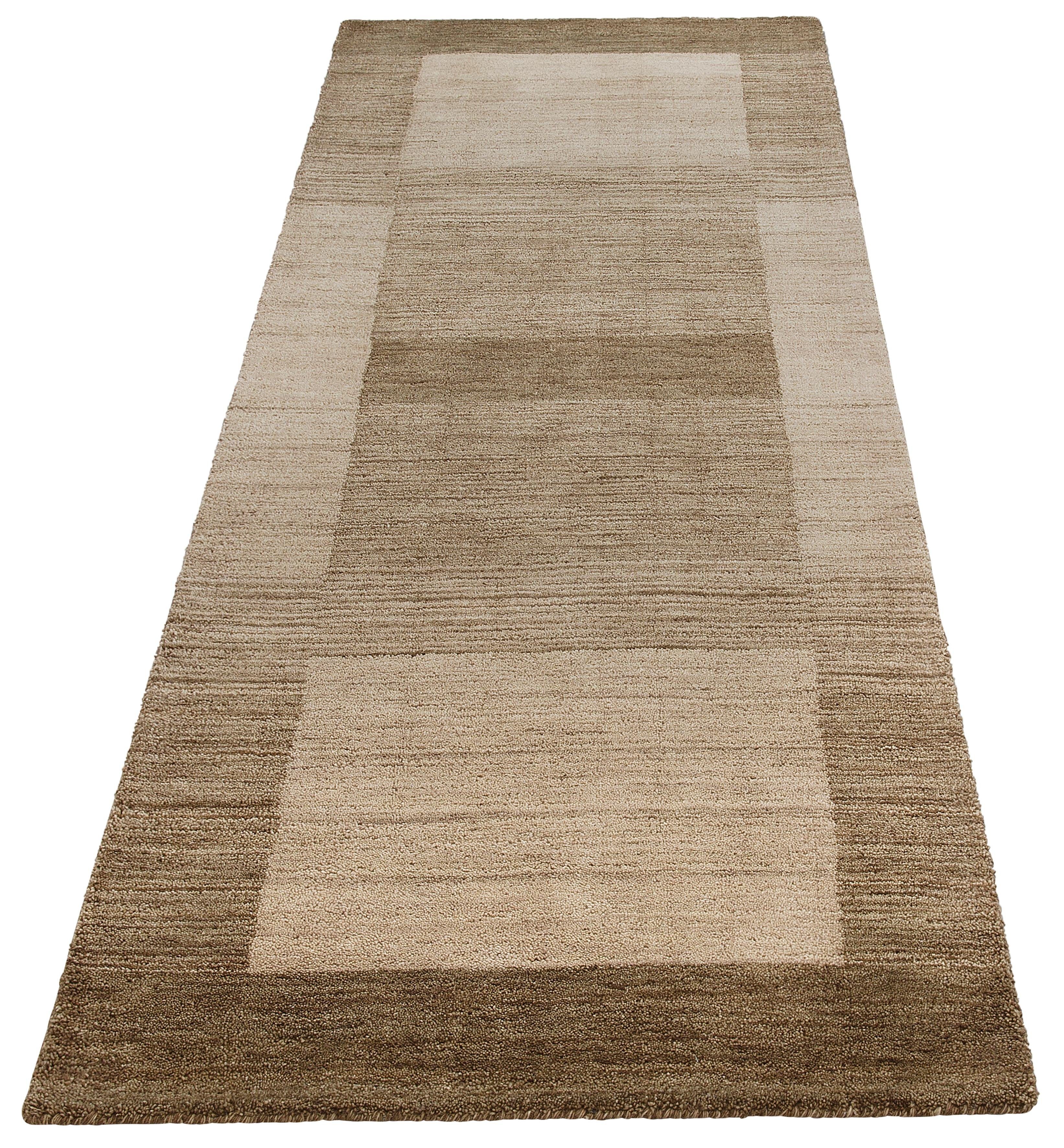 THEKO Loper Gabbeh super, Handgeweven vloerkleed, randdessin, zuivere wol, met de hand geweven lopers maat 90 cm x 250 cm x 9 mm bruin