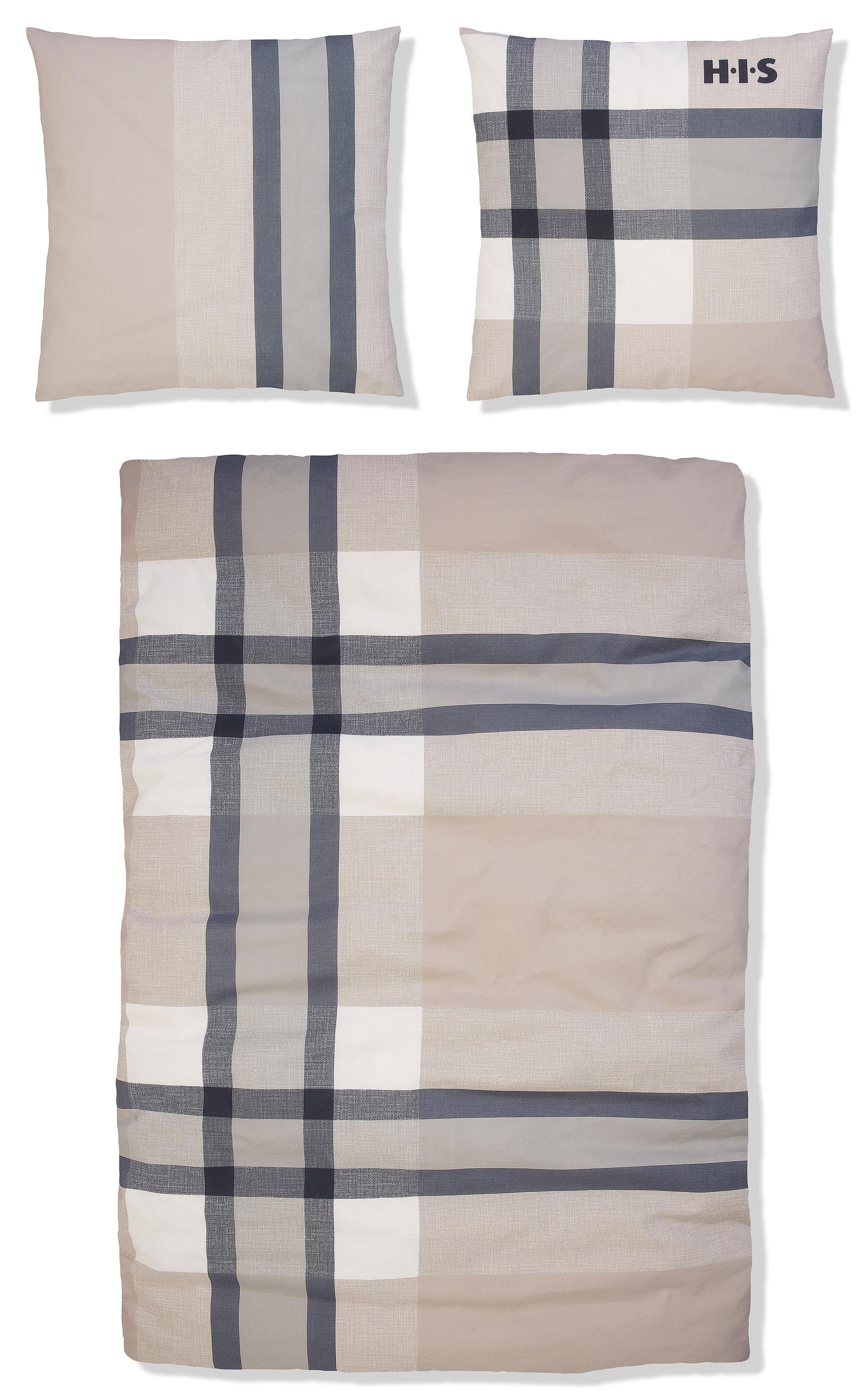 H.I.S Overtrekset Logan in mt. 135x200 of 155x220 cm geruit katoenen bedlinnen, met rits (2-delig)