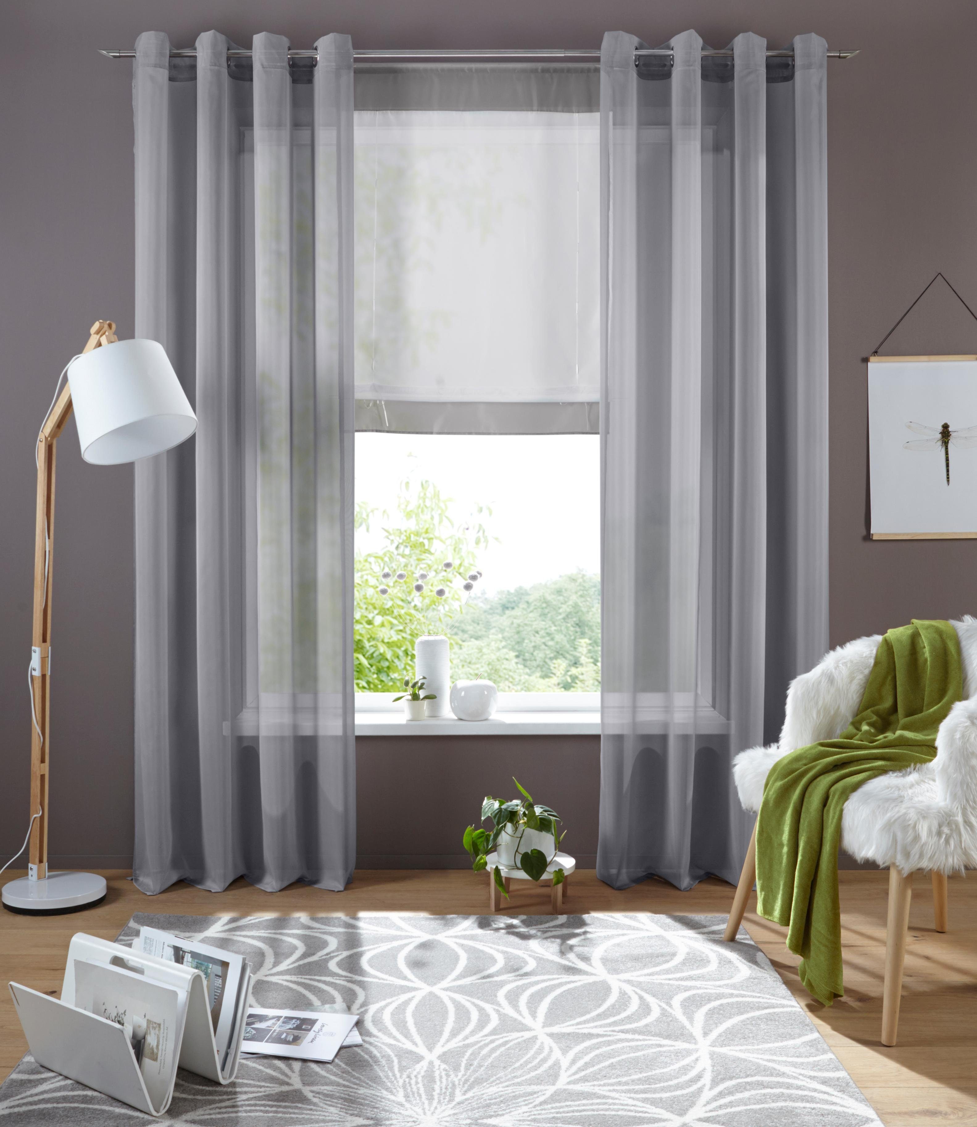 my home Gordijn XANA met ogen, franje of lussen Voile, bestseller, effen, 1 of 2 panels, onderhoudsvriendelijk, eenkleurig