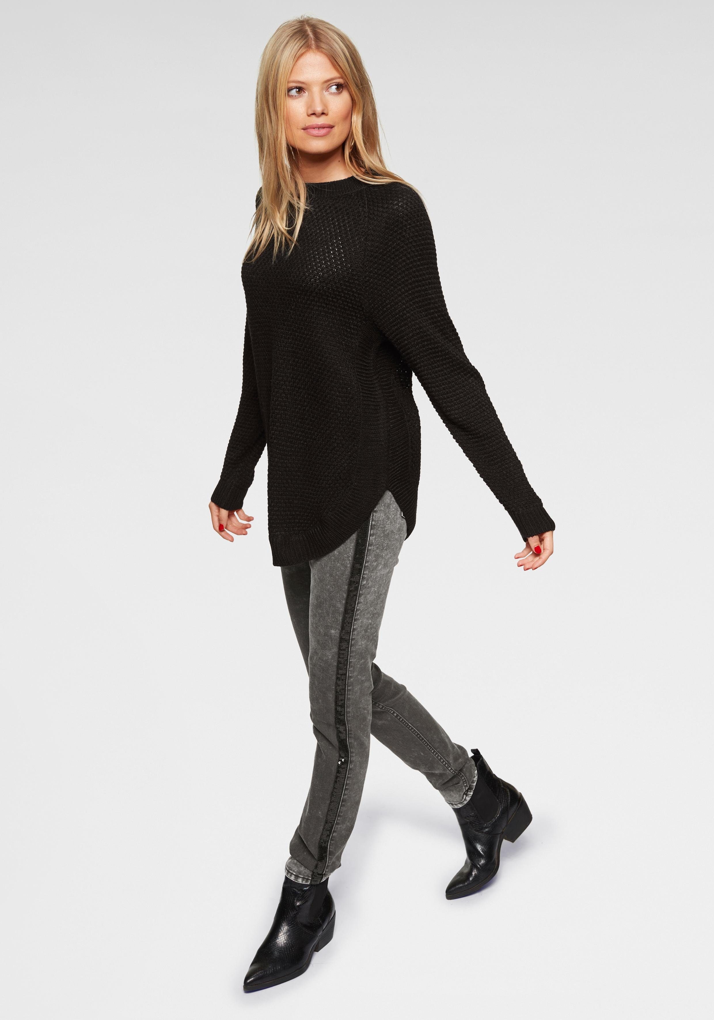 Aniston CASUAL Trui met ronde hals ribbreisel langs de zijnaden