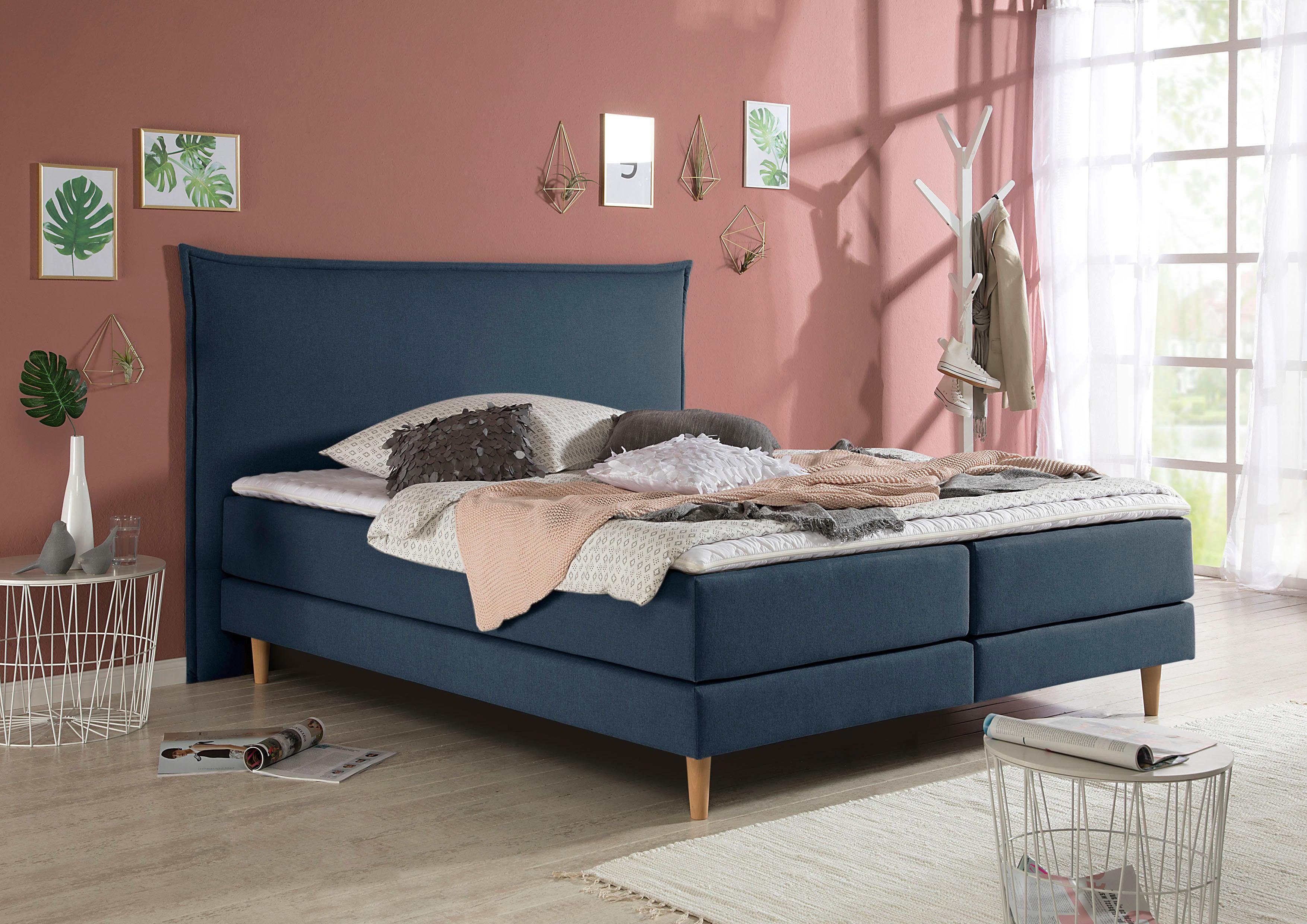 andas Boxspring KIRUNA in 4 breedten, 3 matrassoorten, tot 3 hardheden, incl. topmatras boxsprings blauw
