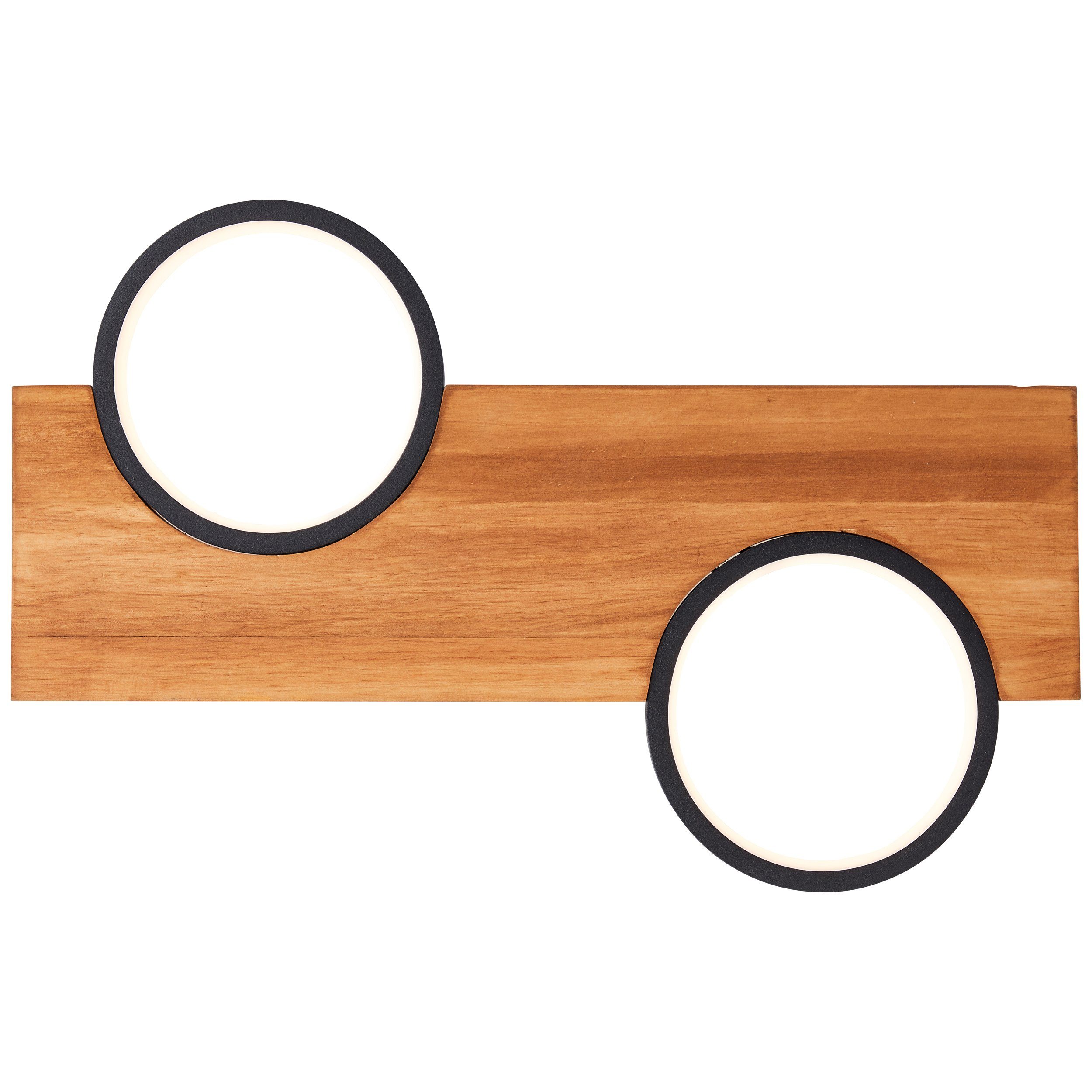 Brilliant Leuchten Led-plafondlamp Cheesy 40 x 25 cm, 1400lm, 3000k, hout/metaal, natuur/zwart
