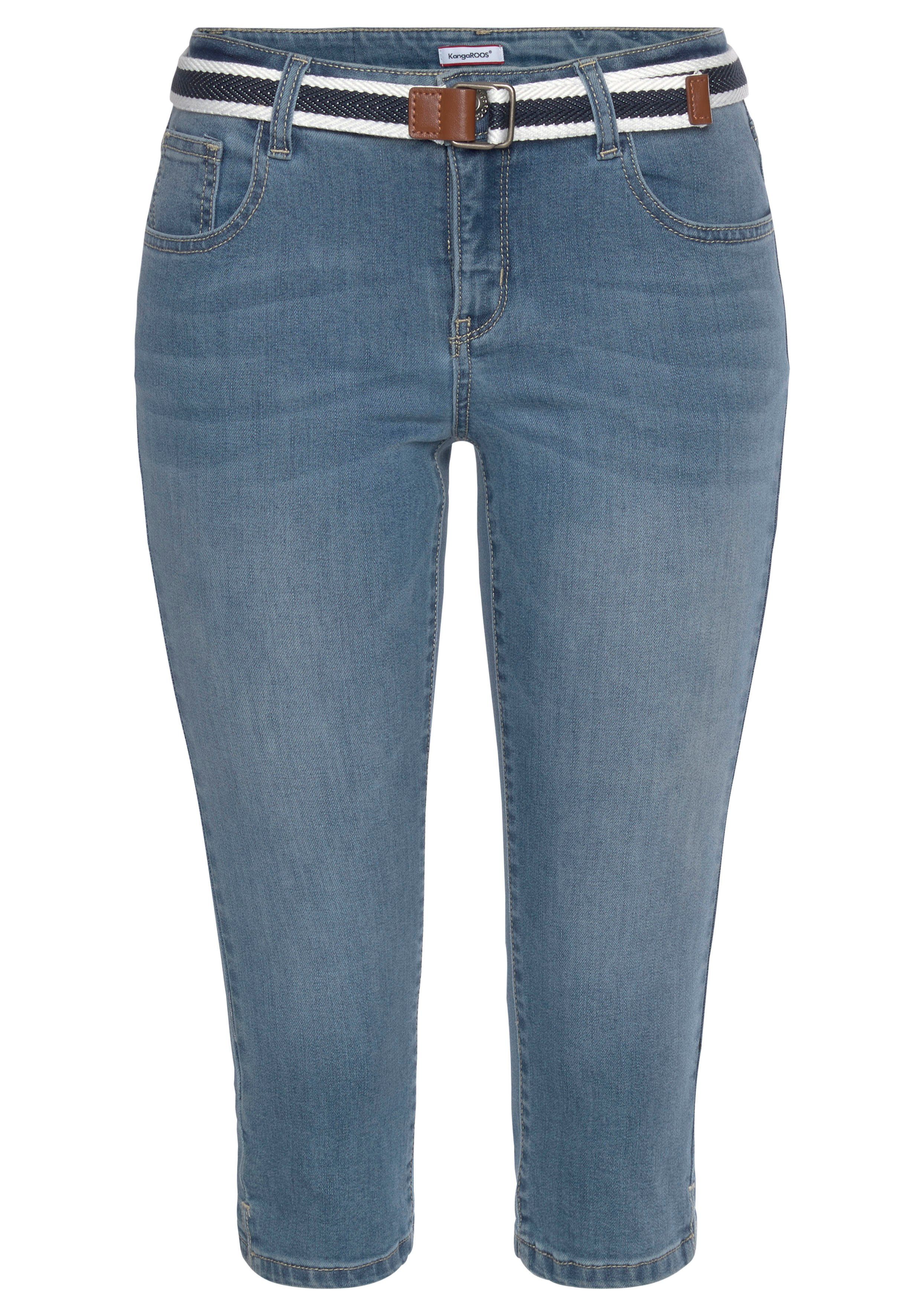 KangaROOS Capri jeans Capri-jeans met riem Skinny fit met split normale taille (set Met een afneembare riem)