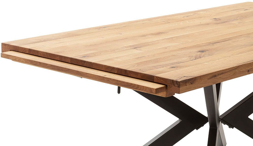 MCA furniture Eettafel BARLETTA uitschuifbare tafel 180-280 cm massief, doorlopende lamel, verdubbeld, metaal, tafelblad 5,0 cm