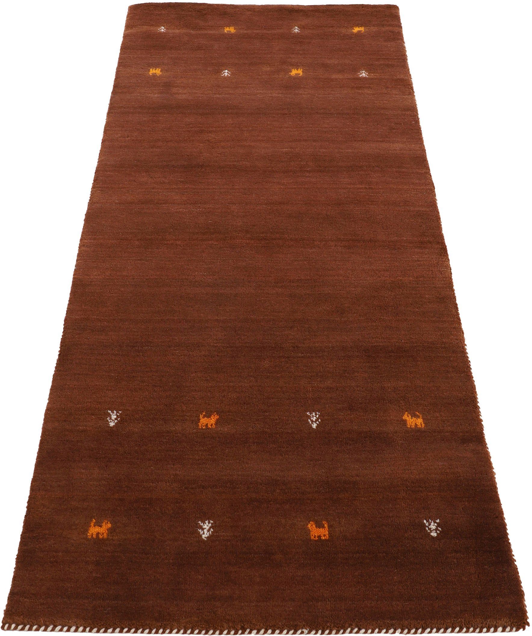 carpetfine Wollen kleed Gabbeh Uni, ook verkrijgbaar als loper en rond pure wol, handgeweven, gabbeh loom dierenmotief, grote kleurkeuze