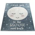 paco home vloerkleed voor de kinderkamer aleyna 103 kinderdesign, schattig maanmotief met een opschrift, kinderkamer grijs