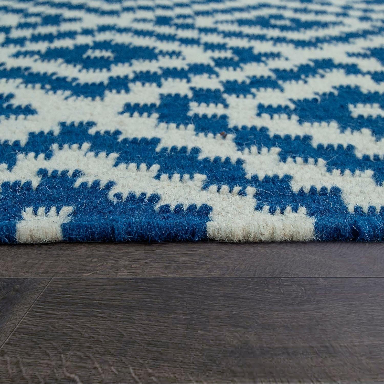 Paco Home Wollen kleed Kenitra 500 Platweefsel, zuivere wol, met de hand geweven, geruit design, met franje
