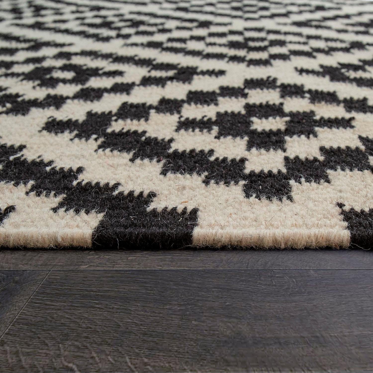 Paco Home Wollen kleed Kenitra 500 Platweefsel, zuivere wol, met de hand geweven, geruit design, met franje