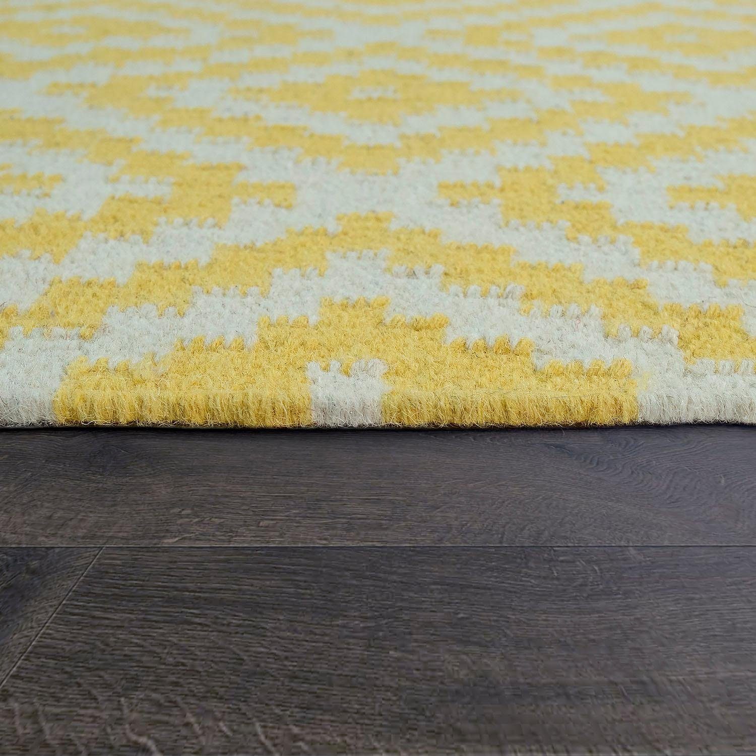 Paco Home Wollen kleed Kenitra 500 Platweefsel, zuivere wol, met de hand geweven, geruit design, met franje