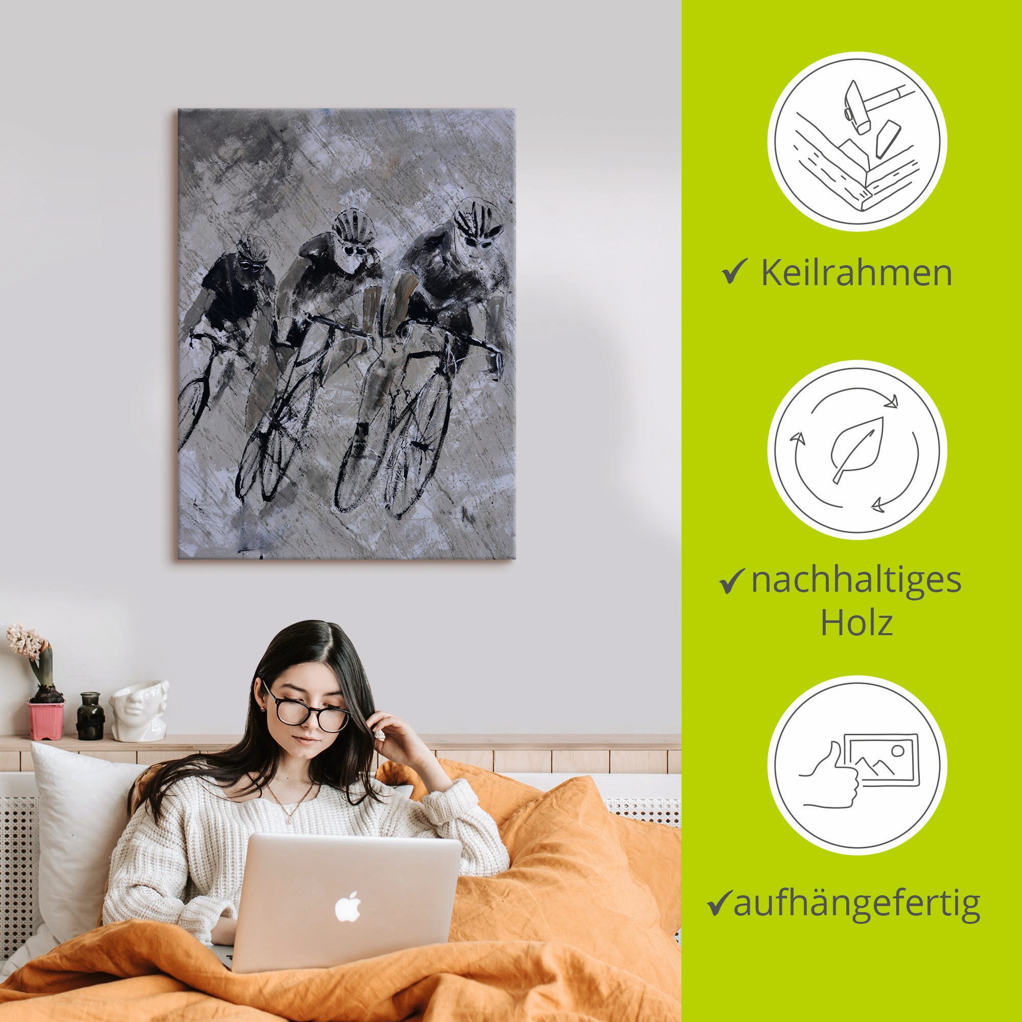 Artland Artprint Fietsen in de regen als artprint van aluminium, artprint voor buiten, artprint op linnen, poster in verschillende maten. maten