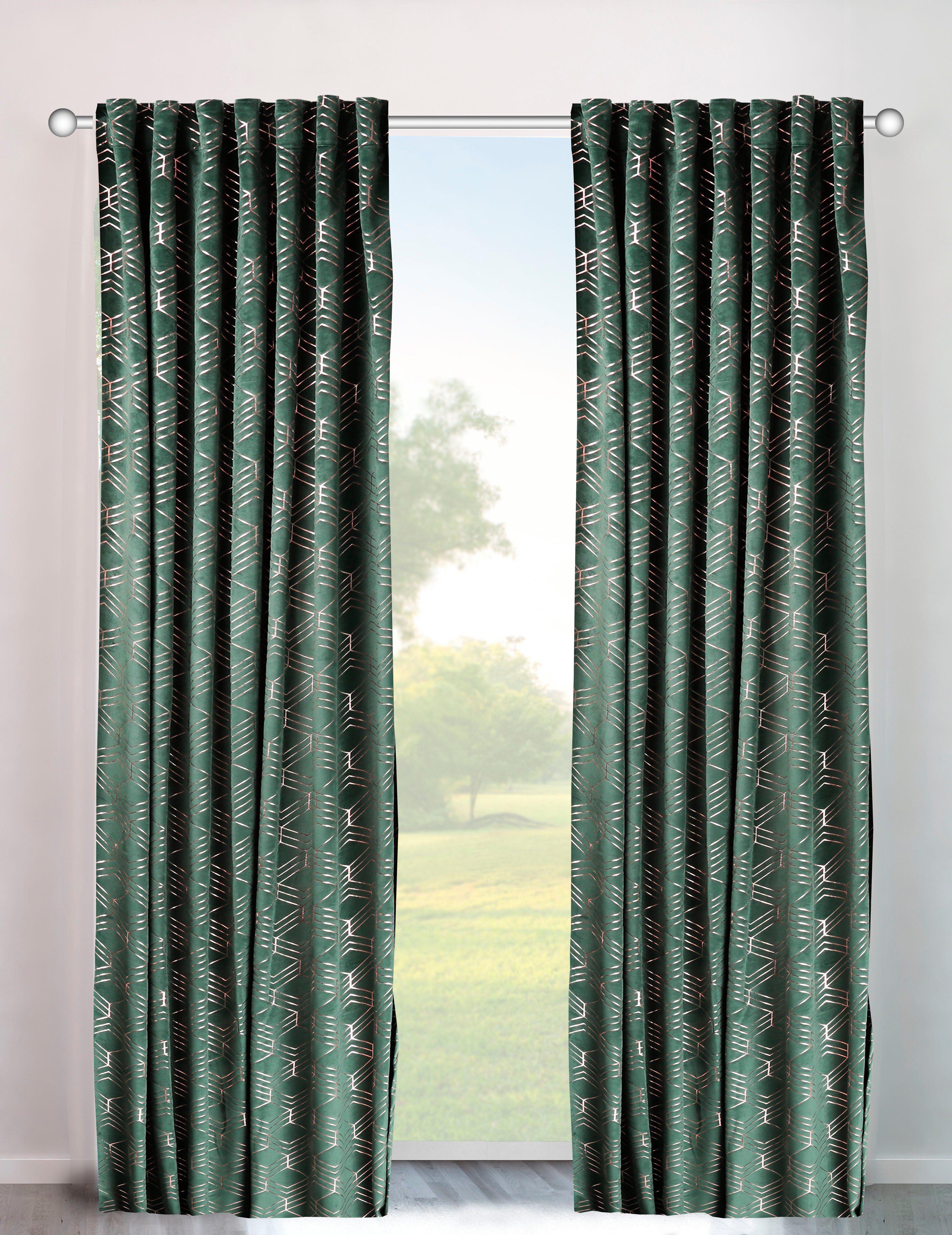 my home Gordijn Velvet Foil (2 stuks) kant & klaar gordijnen maat H/B: 145/140 cm groen