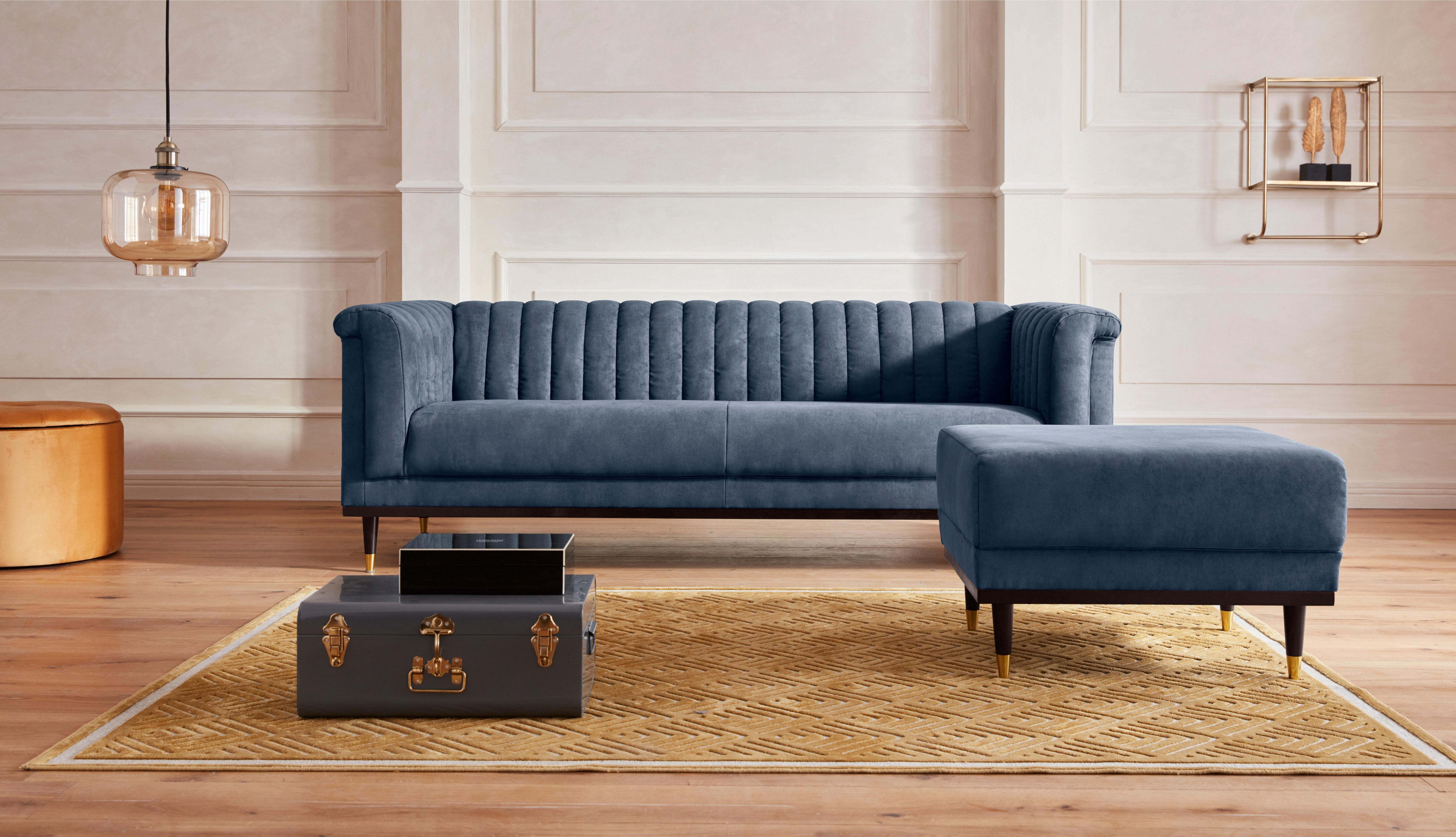 Guido Maria Kretschmer Home&Living 3-zitsbank Chamby met houten rand onder en stiksels bij de leuning
