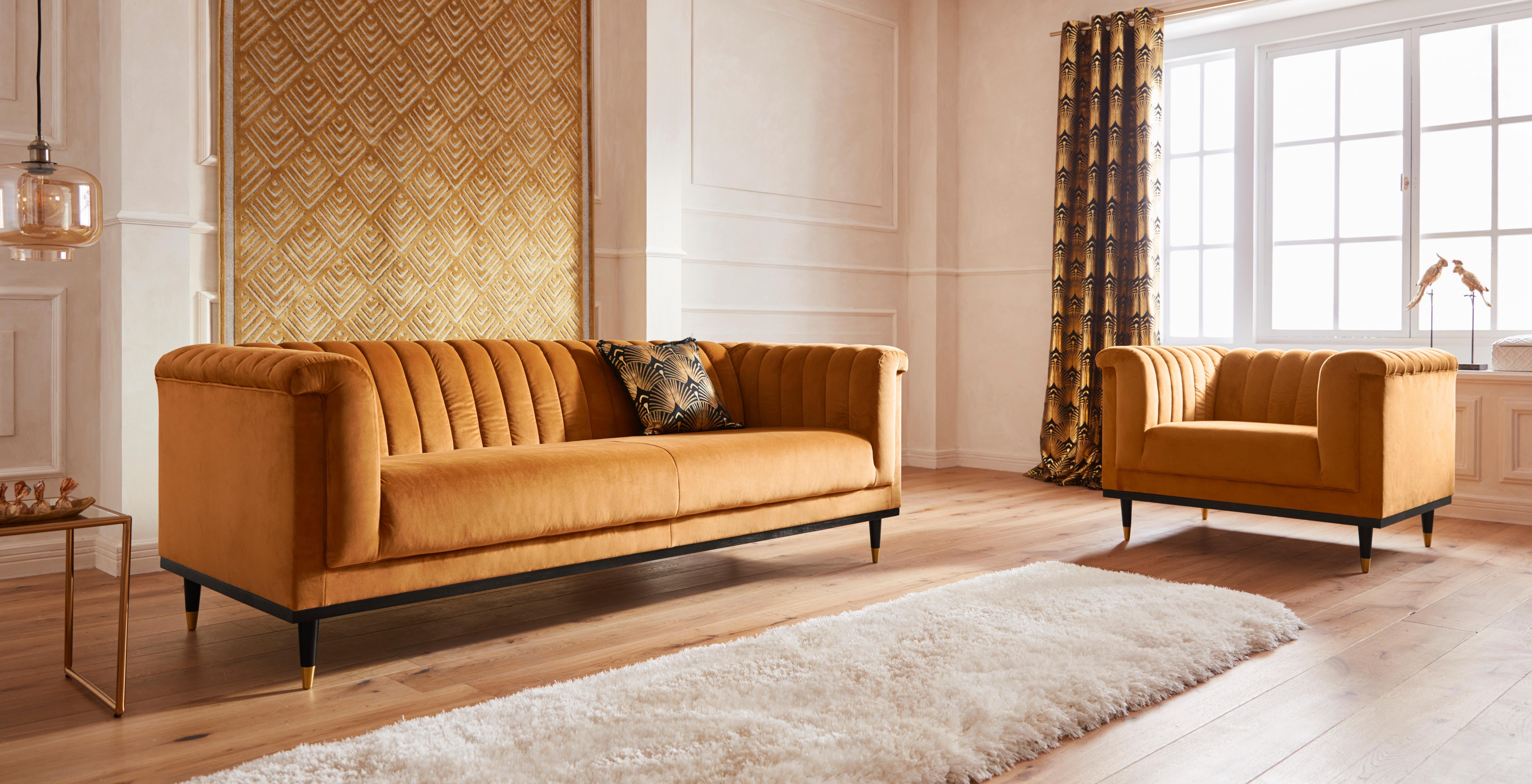 Guido Maria Kretschmer Home&Living 3-zitsbank Chamby met houten rand onder en stiksels bij de leuning