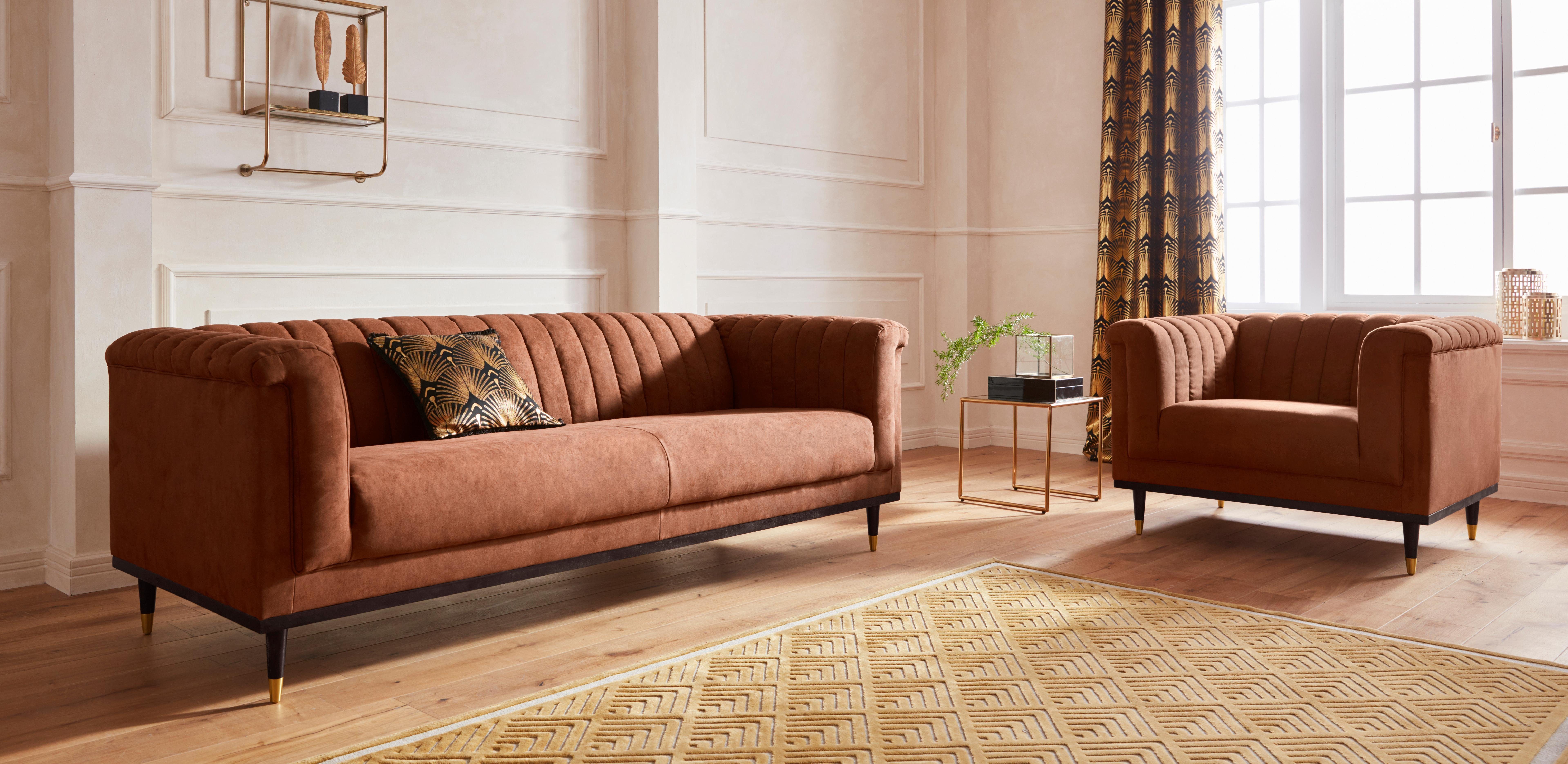 Guido Maria Kretschmer Home&Living 3-zitsbank Chamby met houten rand onder en stiksels bij de leuning