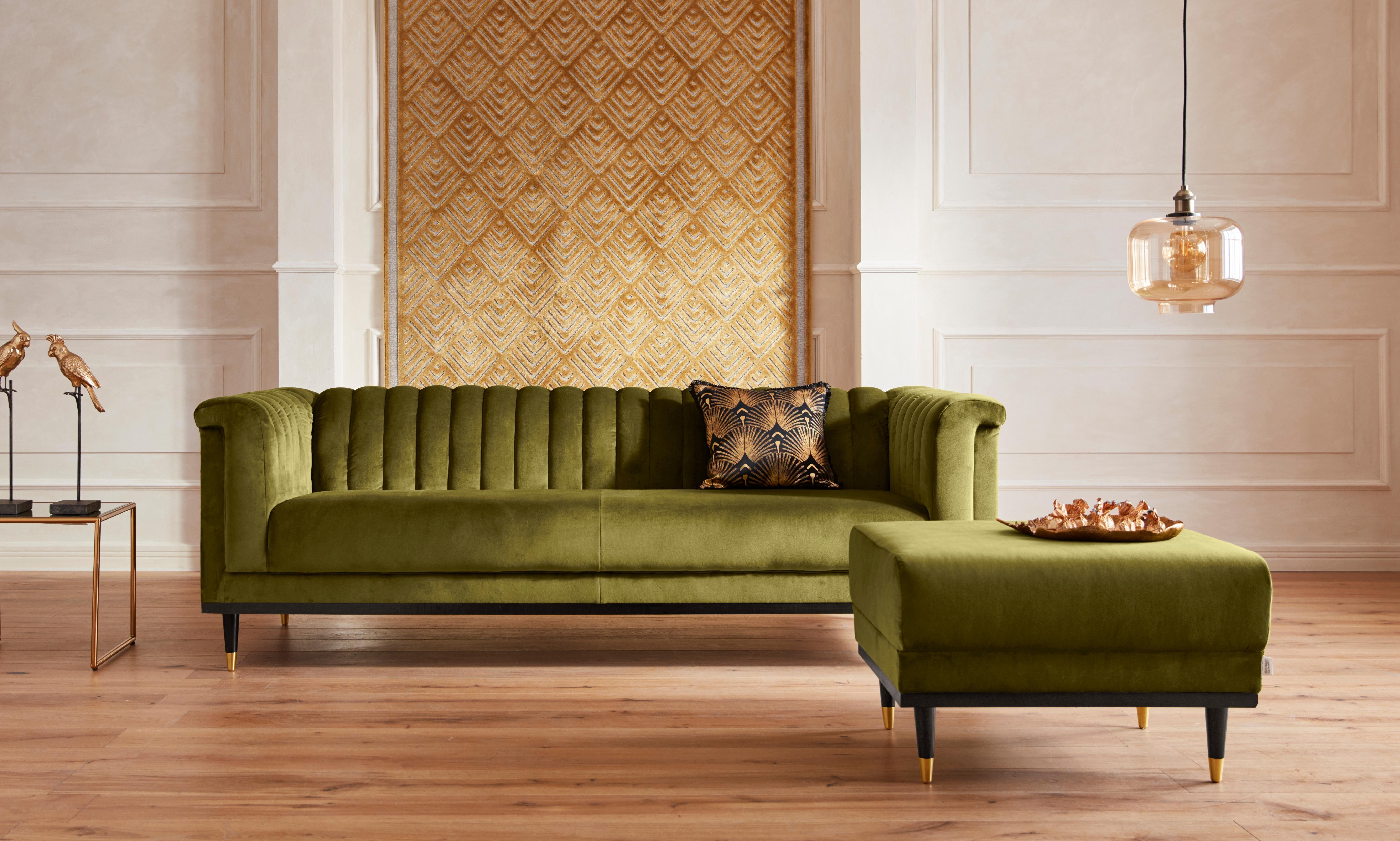 Guido Maria Kretschmer Home&Living 3-zitsbank Chamby met houten rand onder en stiksels bij de leuning