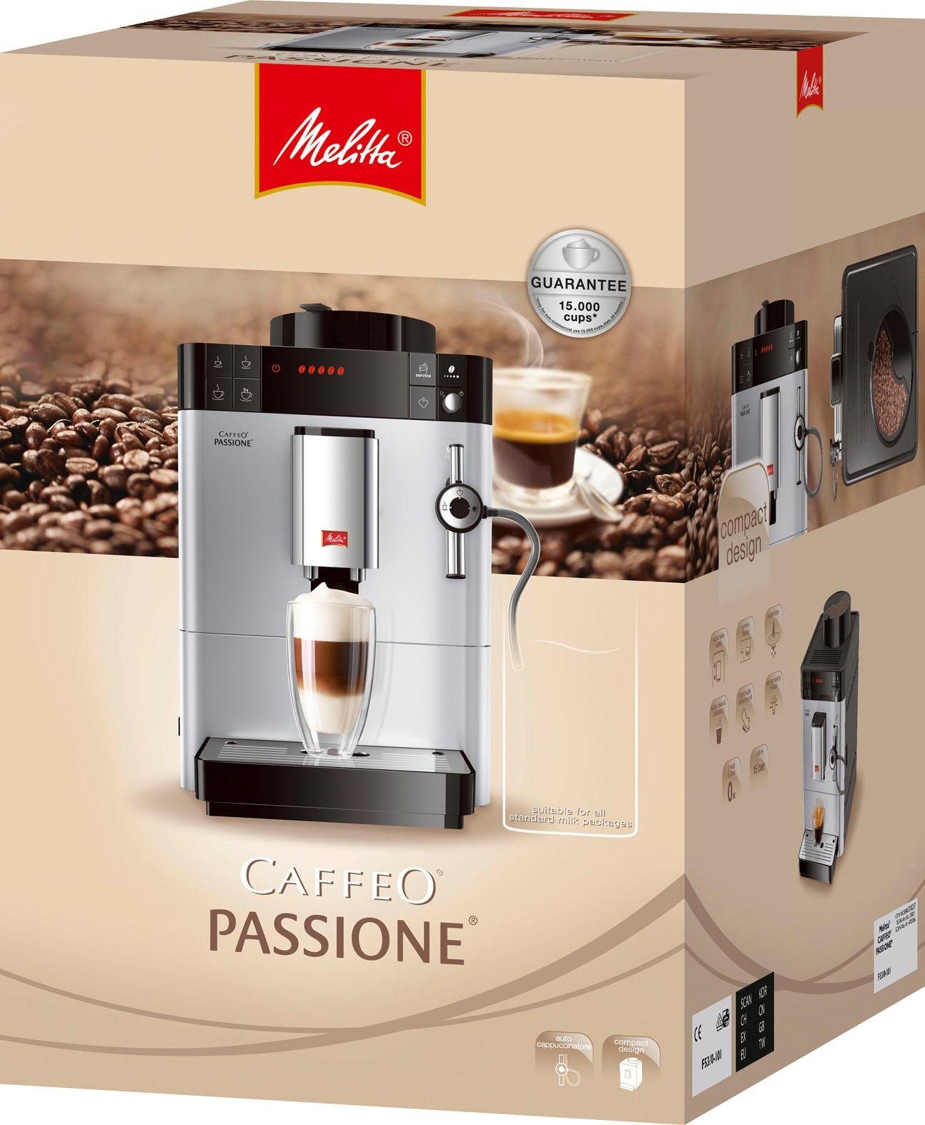 Melitta Volautomatisch koffiezetapparaat Passione® One Touch F53/1-101, zilver, Per kopje precies versgemalen, Service-toets voor ontkalking & reiniging
