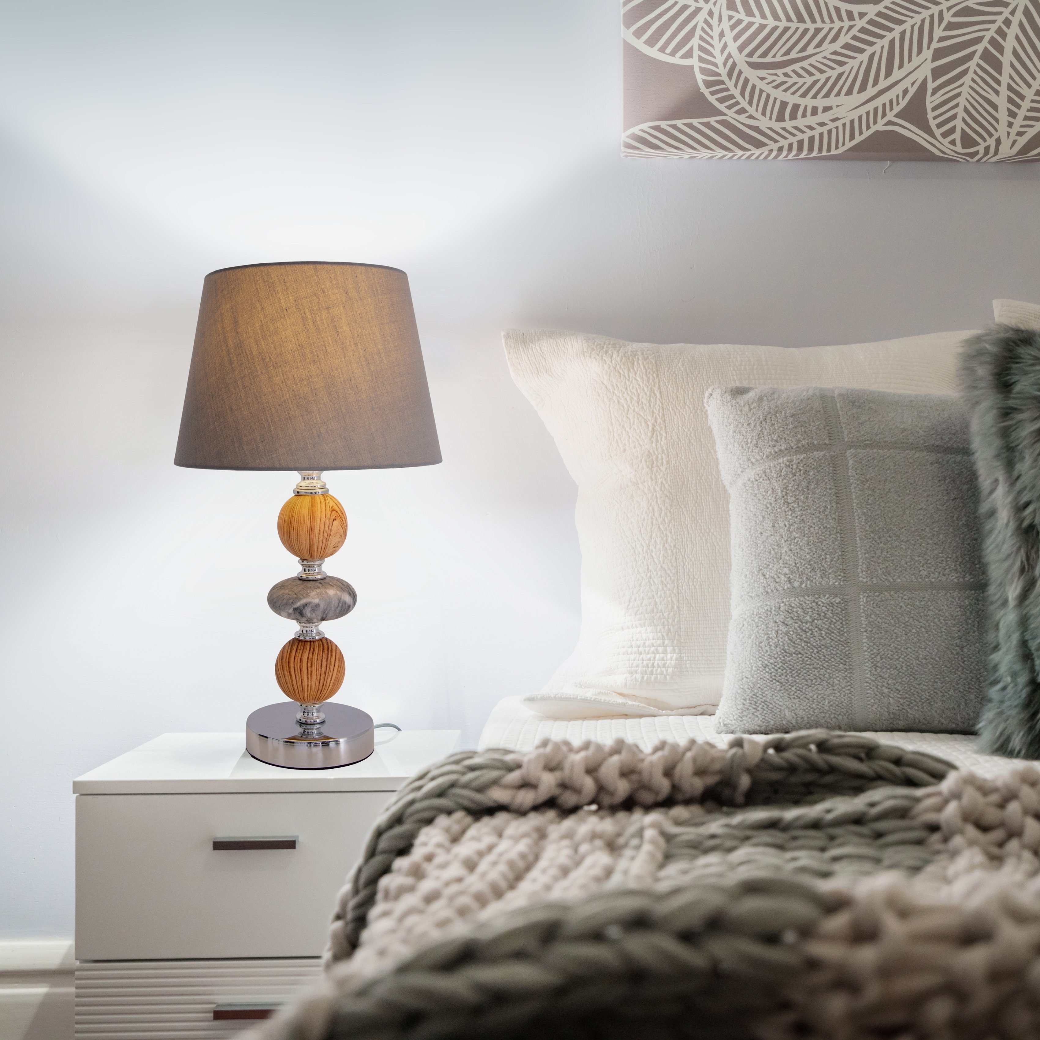 näve Tafellamp Araga met schakelaar, materiaal: keramiek/textiel (katoen), grijs/chroom (1 stuk)