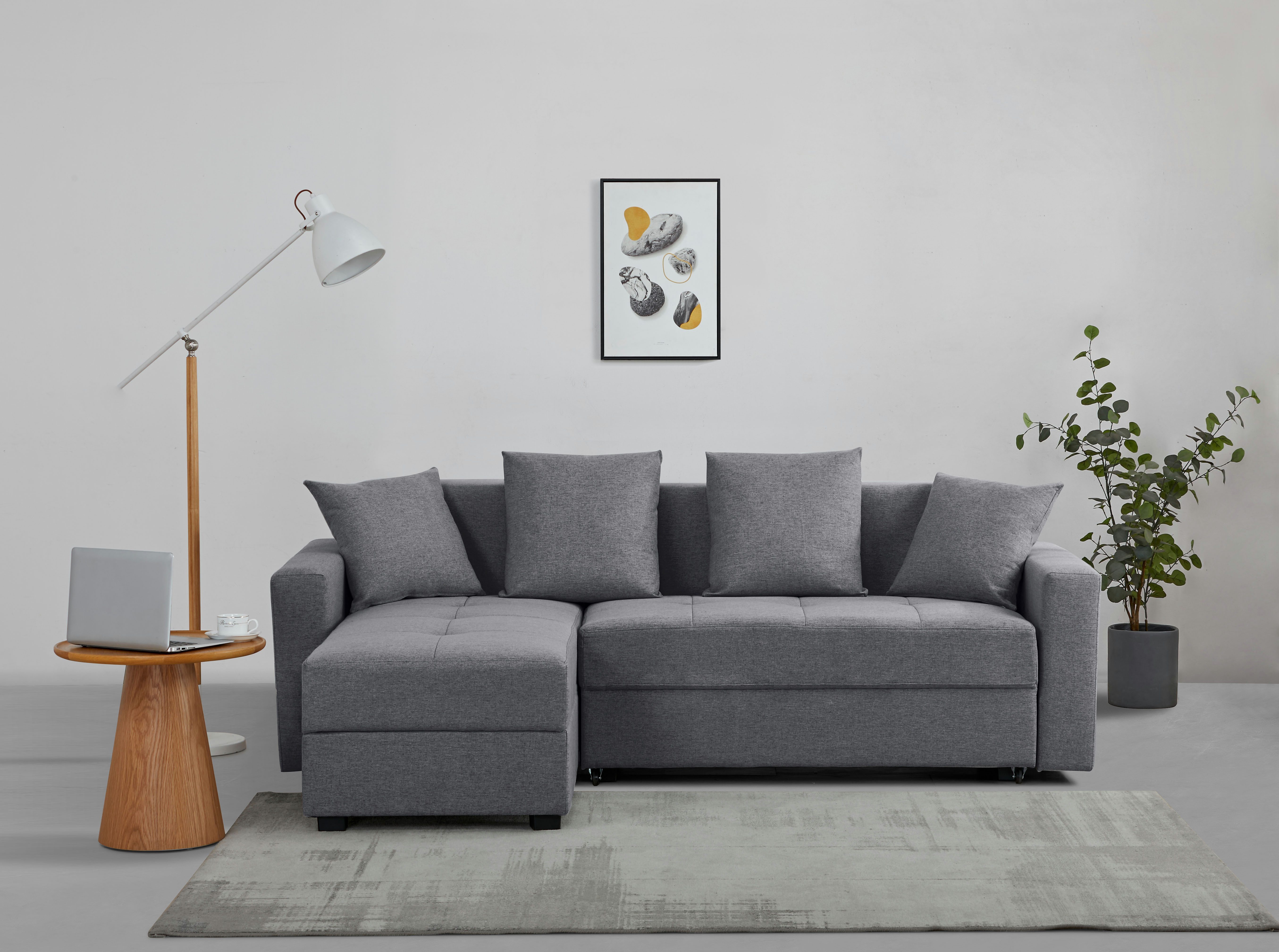 INOSIGN Hoekbank KILLAM, 217 cm, L-vorm, met slaapfunctie en bedlade Recamière rechts / links monteerbaar, in cord en geweven stof