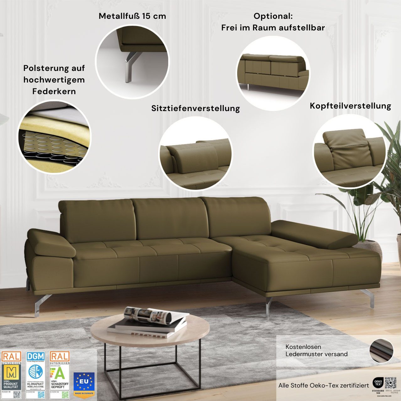 Places of Style Hoekbank Caluna Inclusief zitdiepteverstelling