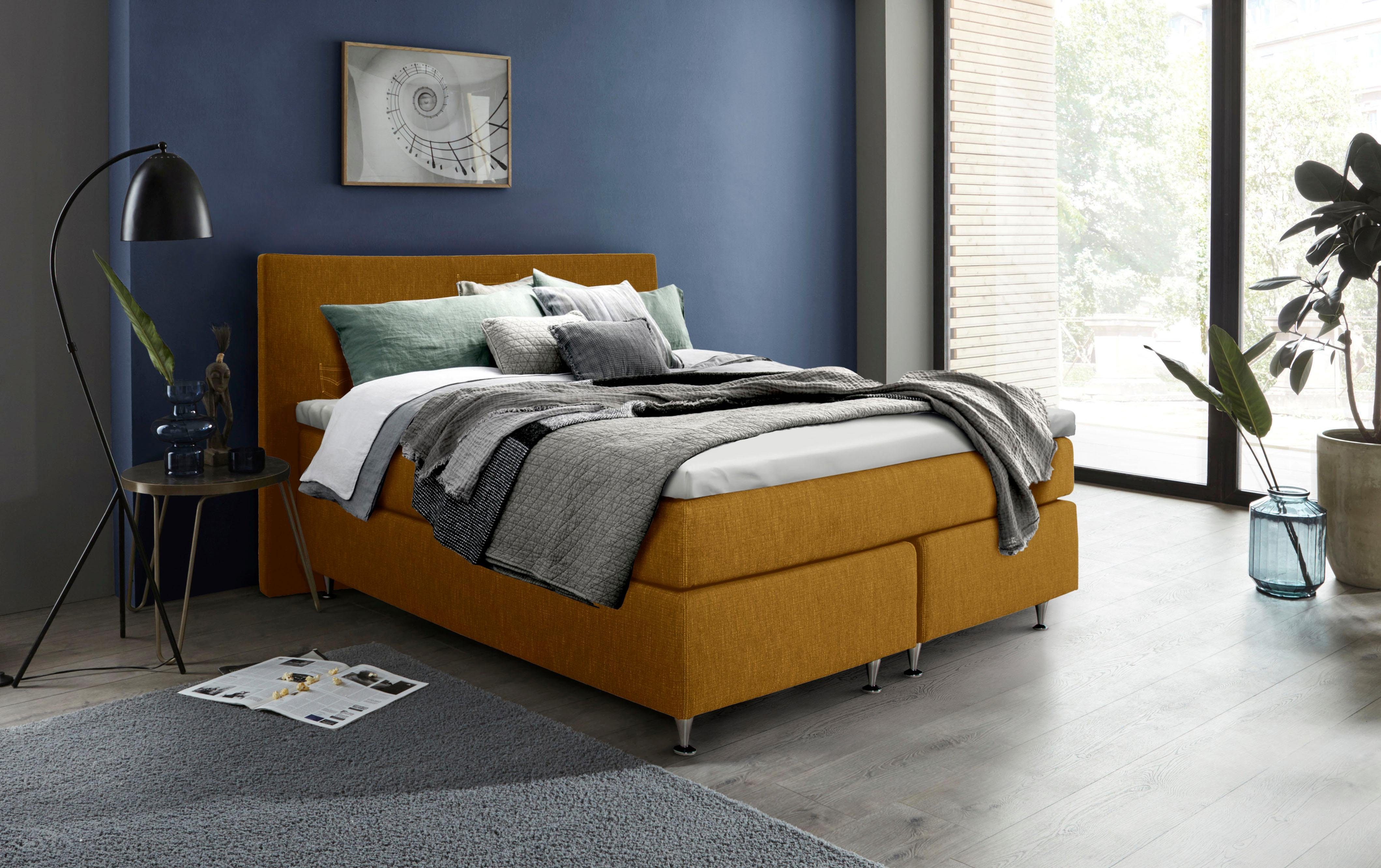 INOSIGN Boxspring Zahara incl. topmatras, bijzondere highlight: opgestikte jeanszakken - look