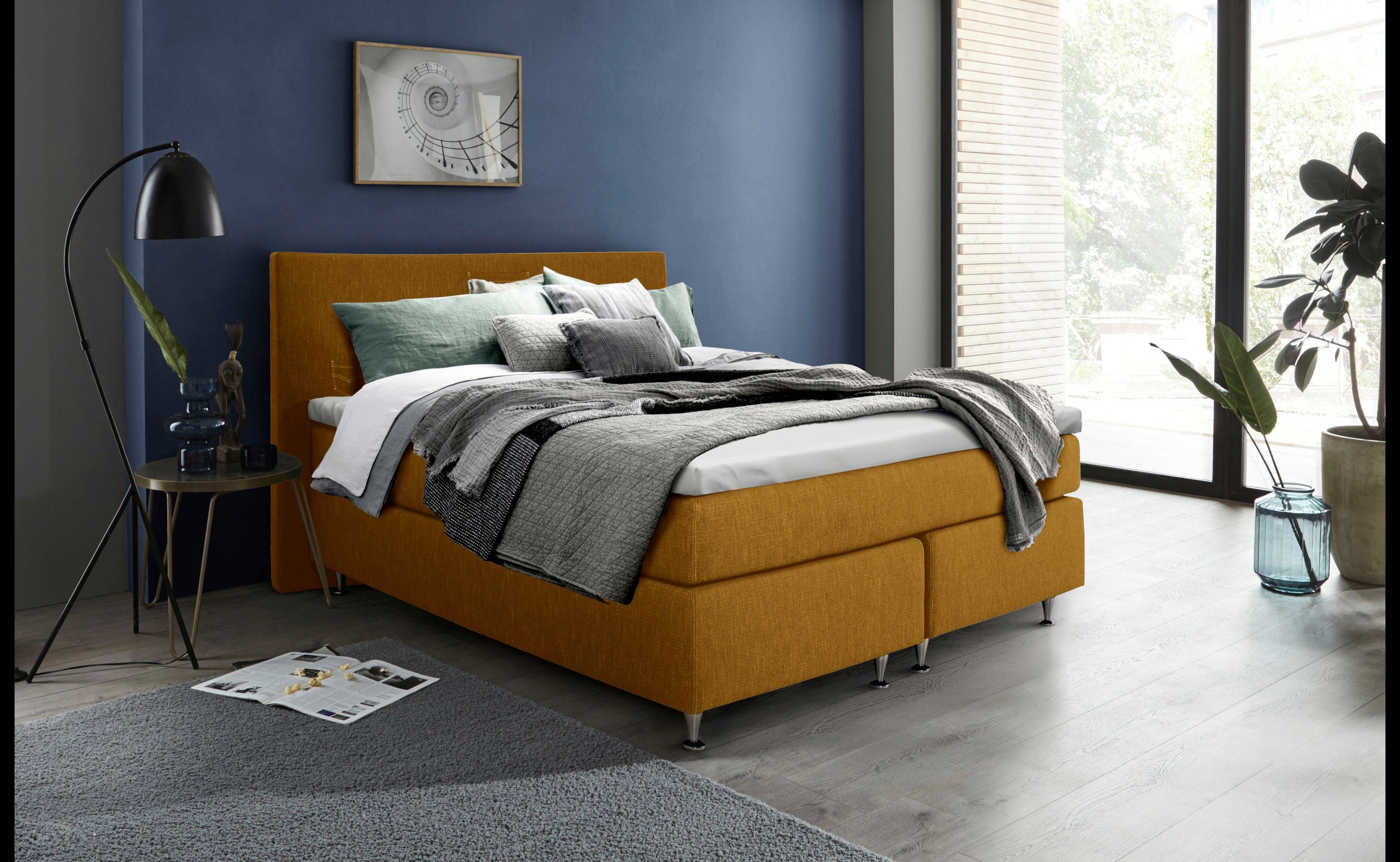 INOSIGN Boxspring Zahara incl. topmatras, bijzondere highlight: opgestikte jeanszakken - look