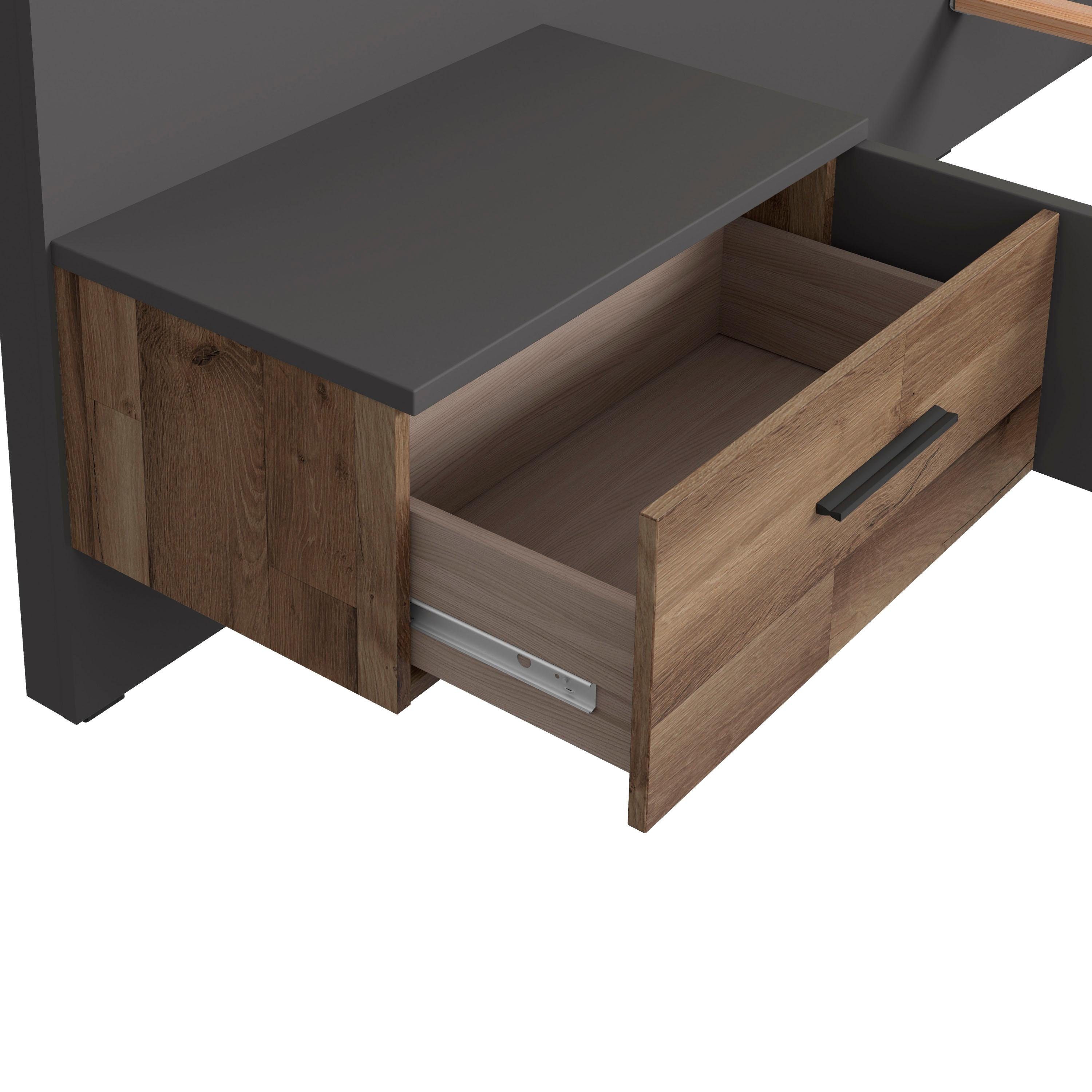 FORTE Ledikant Sirius Black met ledverlichting en bekleed hoofdbord (3-delig)