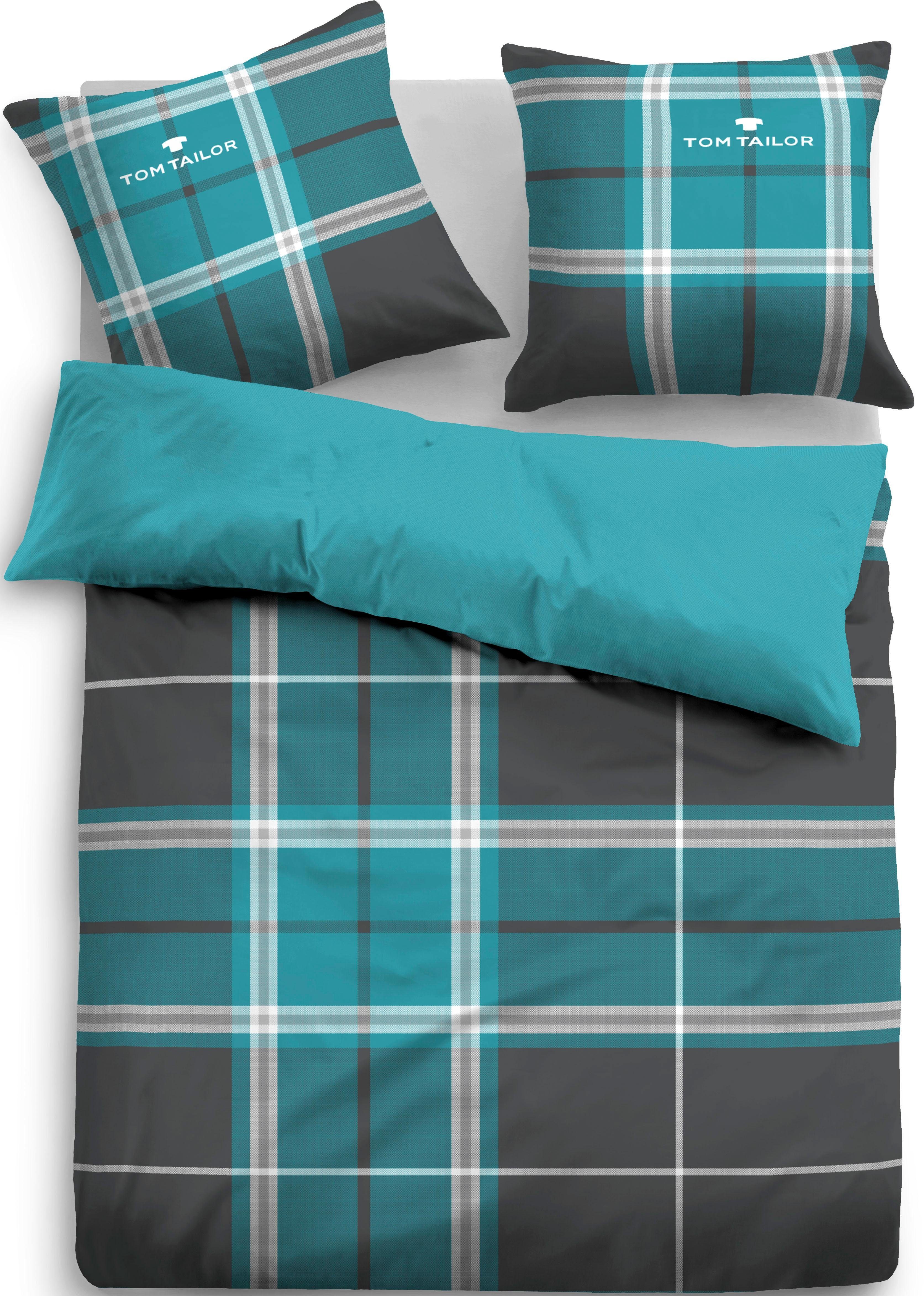 TOM TAILOR HOME Tweezijdig te gebruiken overtrekset Eric in mt. 135x200 of 155x220 cm met rits, met gratis-aanbieding: sporttas van 100% katoen