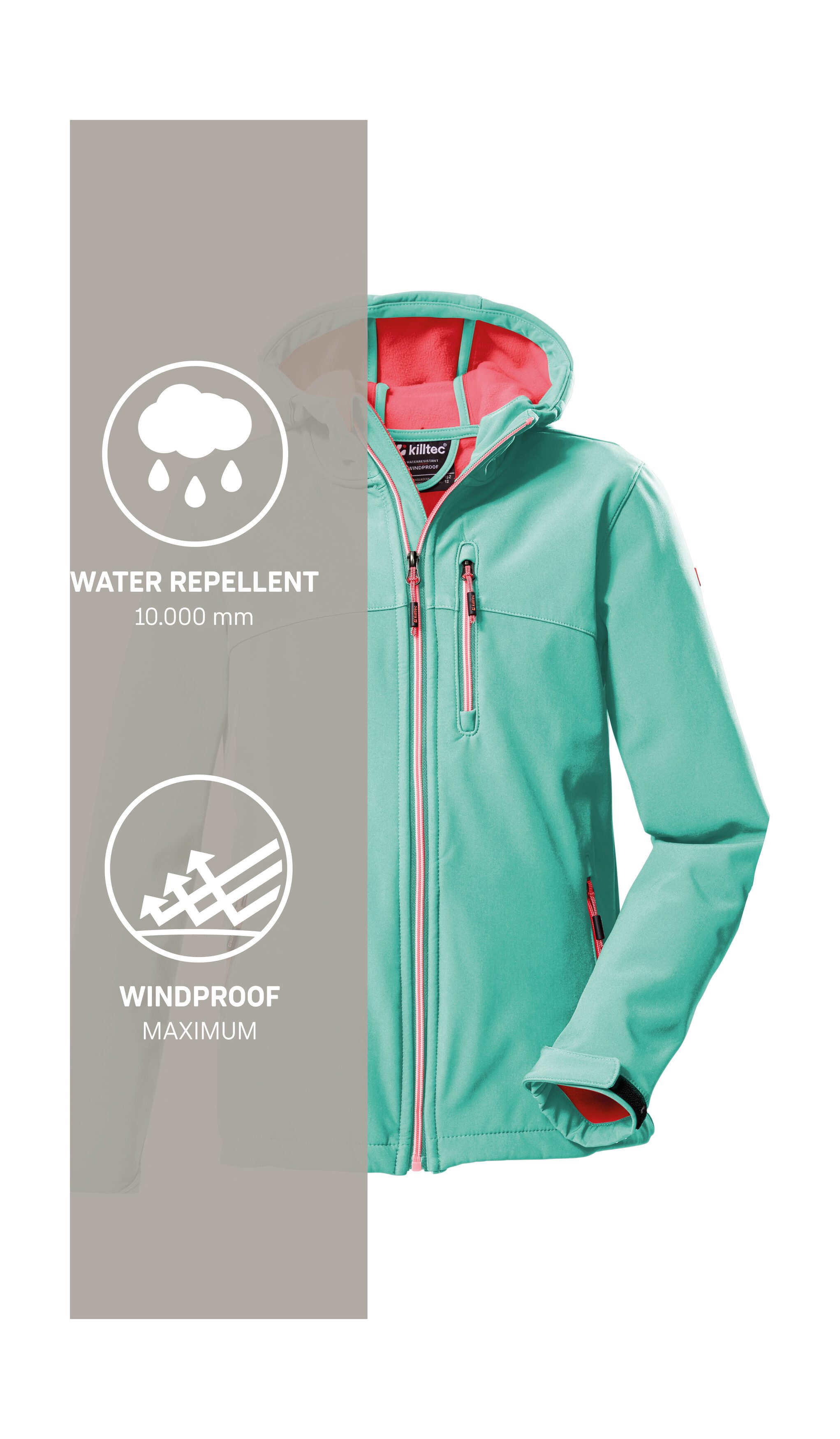 Killtec Softshell-jack Girls softshell-jack Waterafstotend, verstelbare capuchon en mouwen, fleece binnenvoering