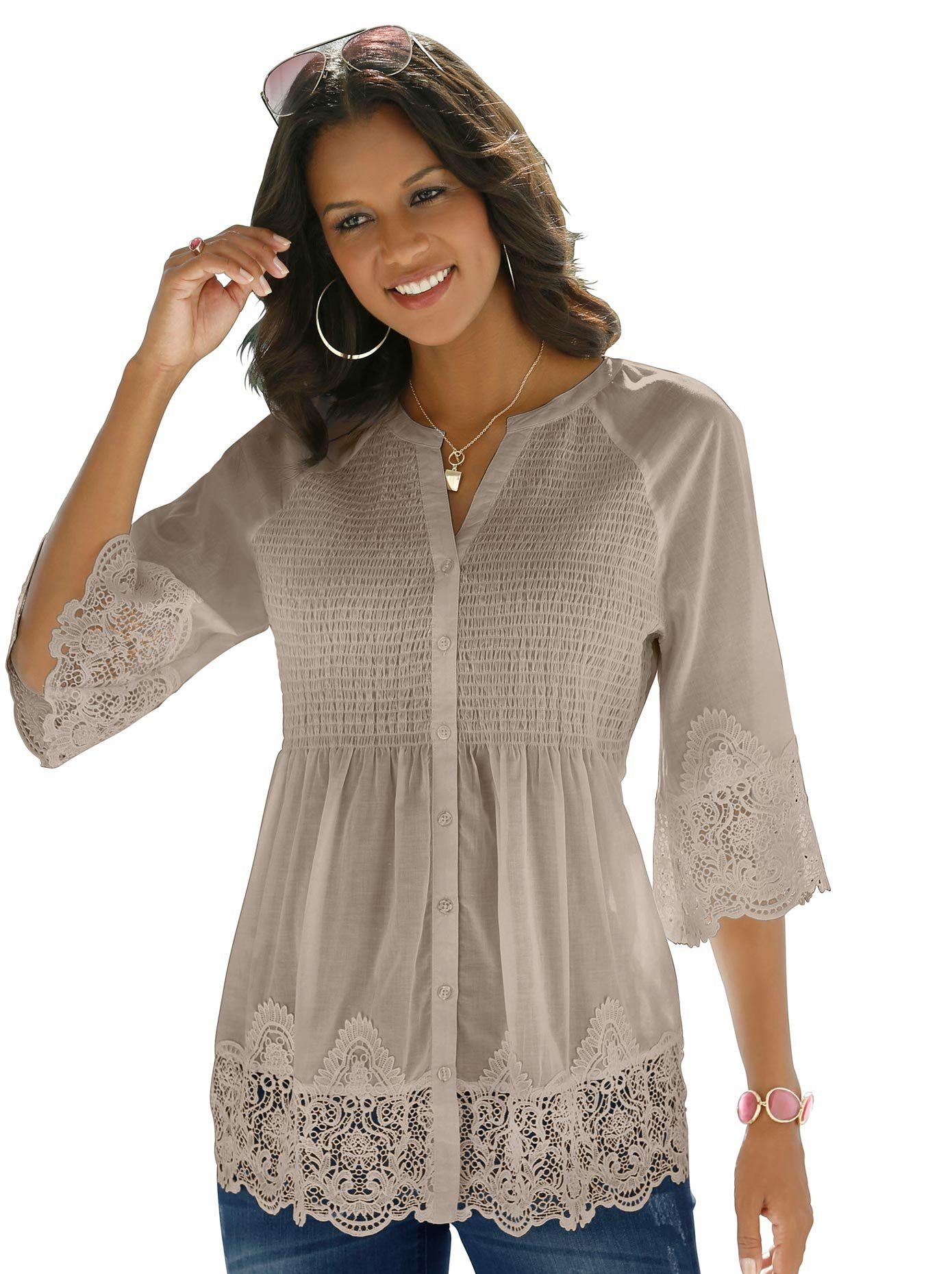 Alessa W. Kanten blouse dames blouses maat 42 beige
