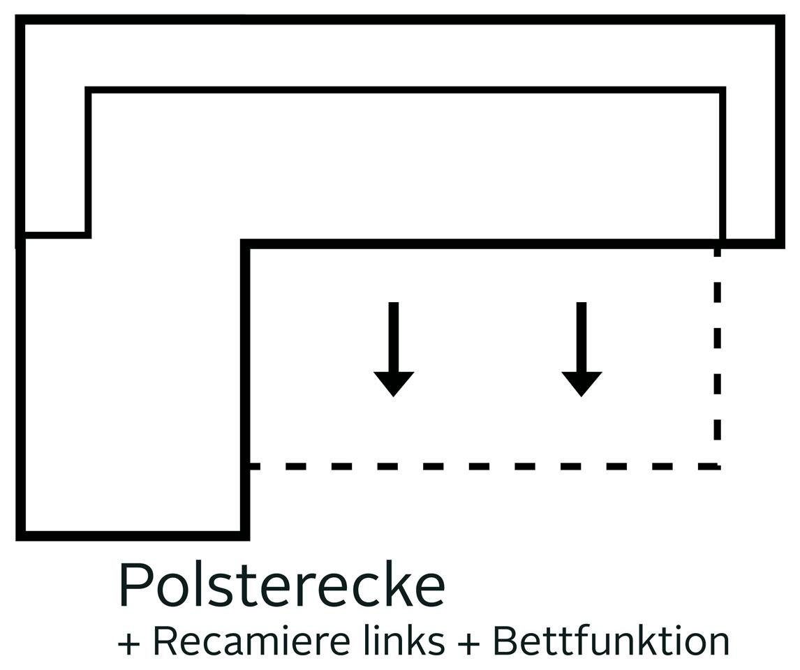 Guido Maria Kretschmer Home&Living Hoekbank Györ L-vorm, optioneel met bedfunctie en bedlade inclusief 2 sierkussens