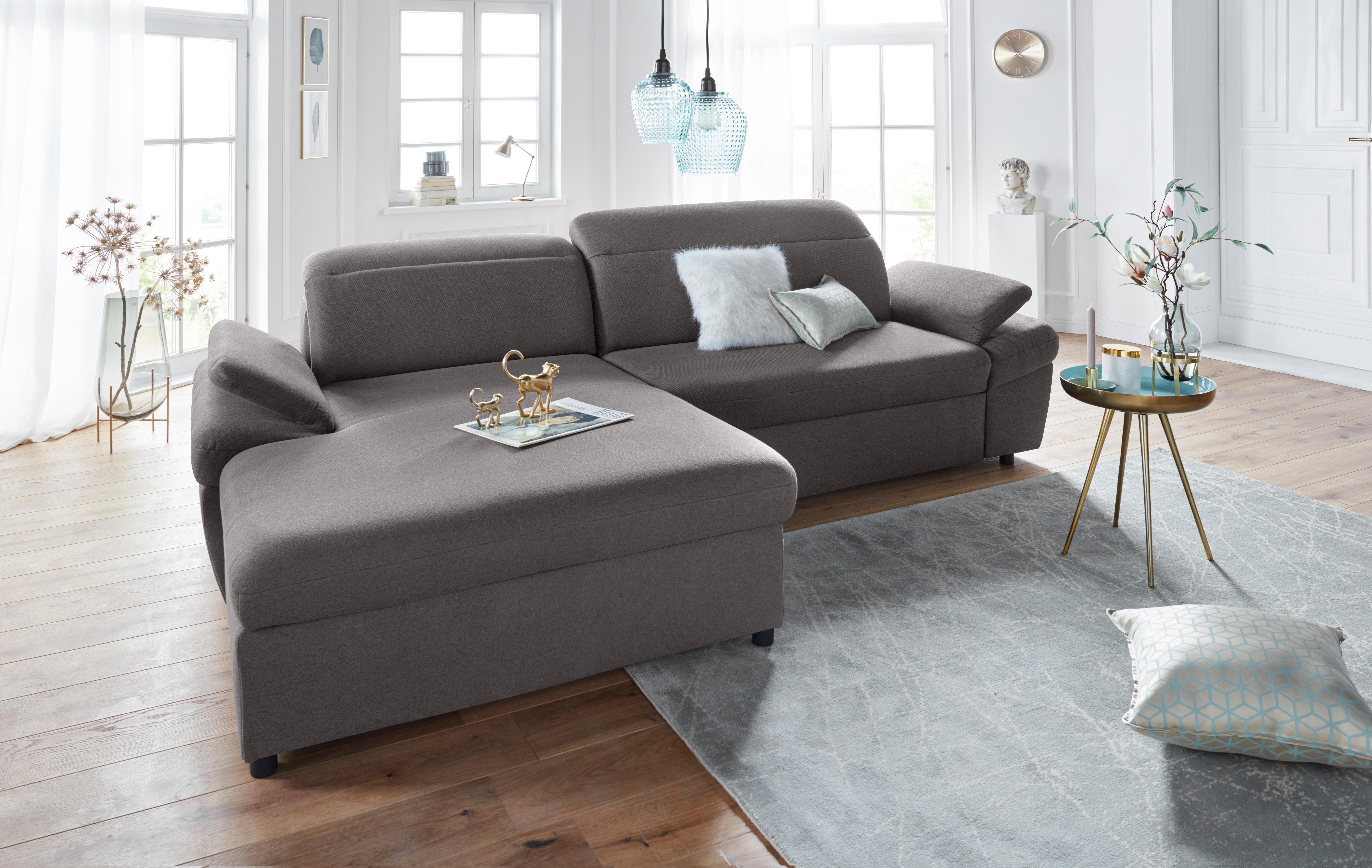 Exxpo - sofa fashion Hoekbank Kyoto, incl. hoofd- en armleuningverstelling, hoog zitcomfort keuze met bedfunctie en bedlade, hoogwaardige bekleding, l-vorm