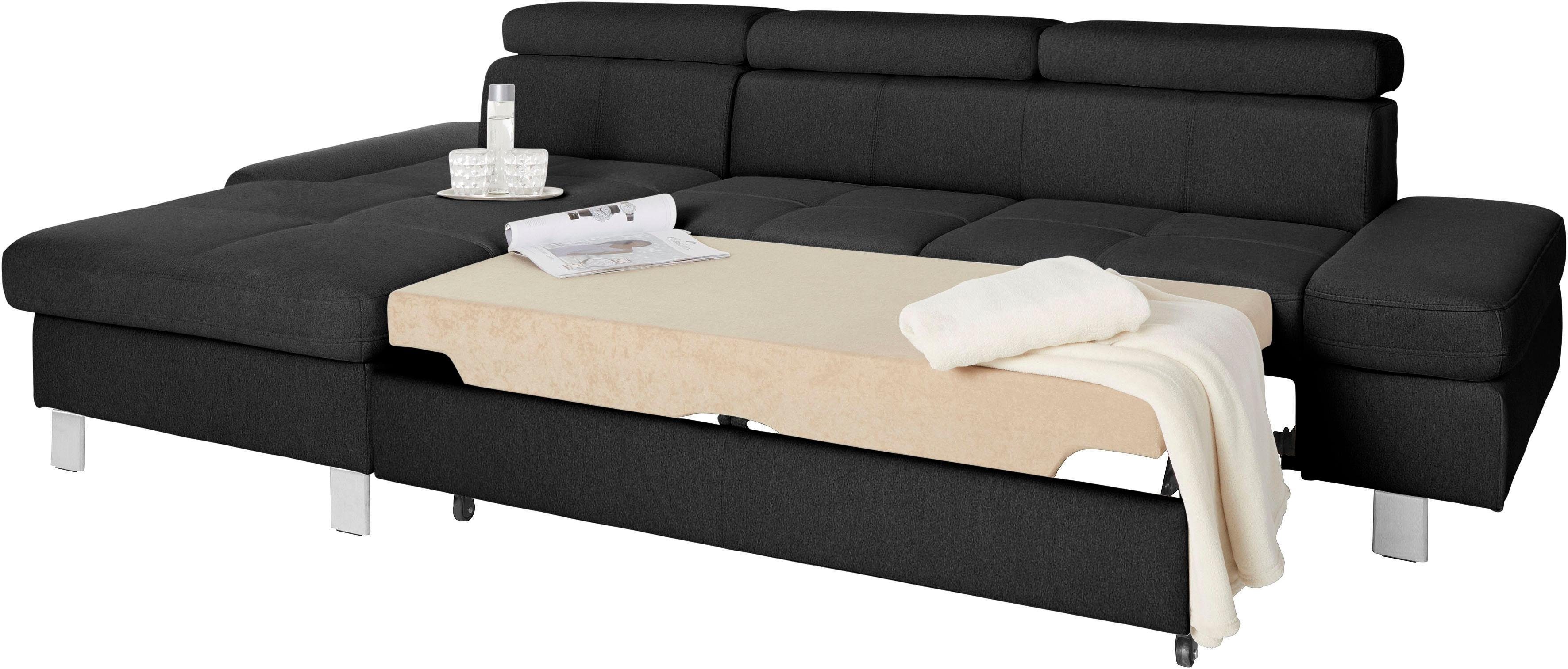 exxpo - sofa fashion Hoekbank Fiji, hoogwaardige afwerking in zitting en rug, L-vorm comfortabel door hoofd- en armverstelling, optioneel met bedfunctie