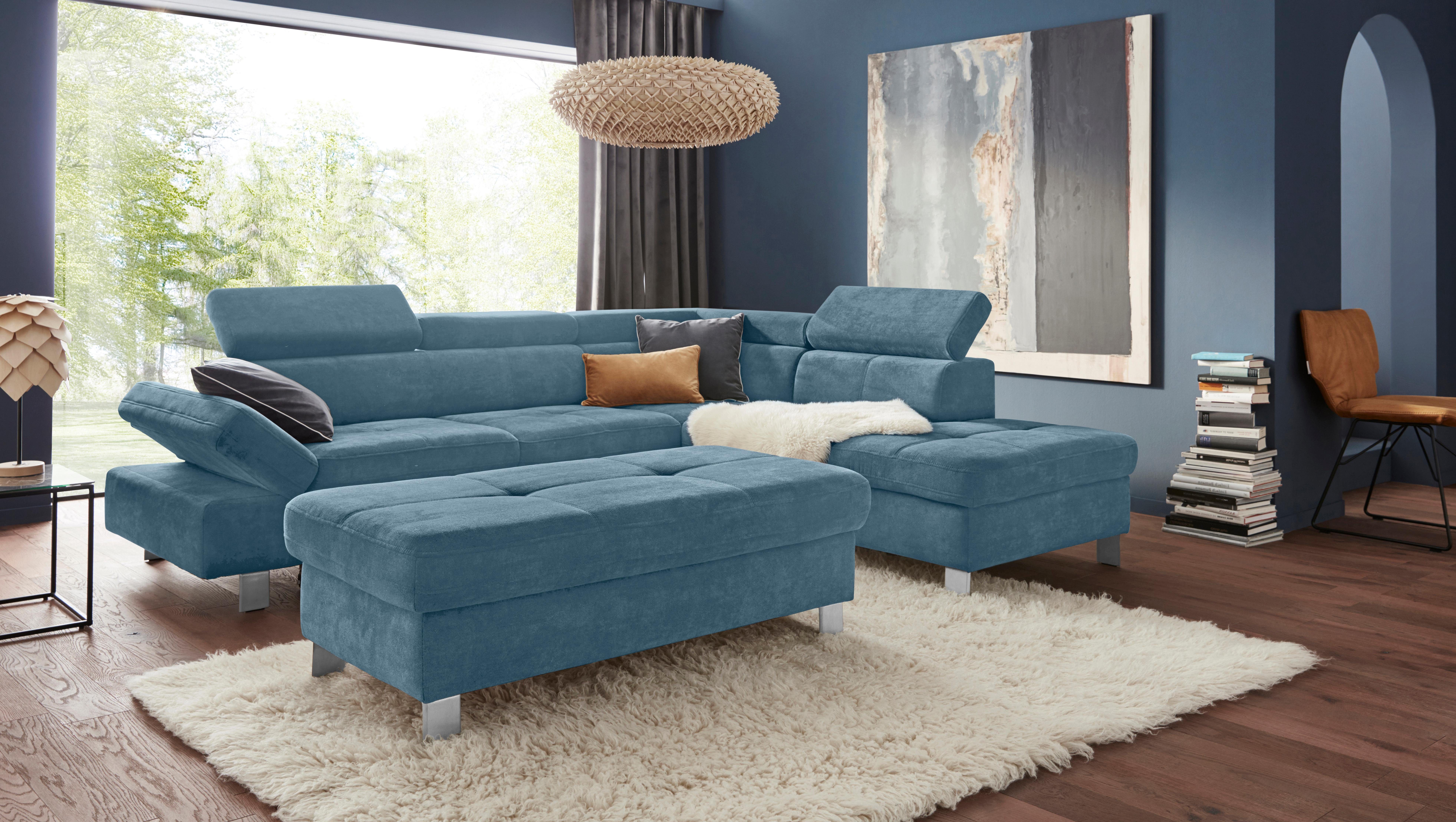 exxpo - sofa fashion Hoekbank Fiji, L-vorm met verstelbare hoofdsteun resp. rugleuning, naar keuze met slaapfunctie blauw, hoekbanken, Ottomane