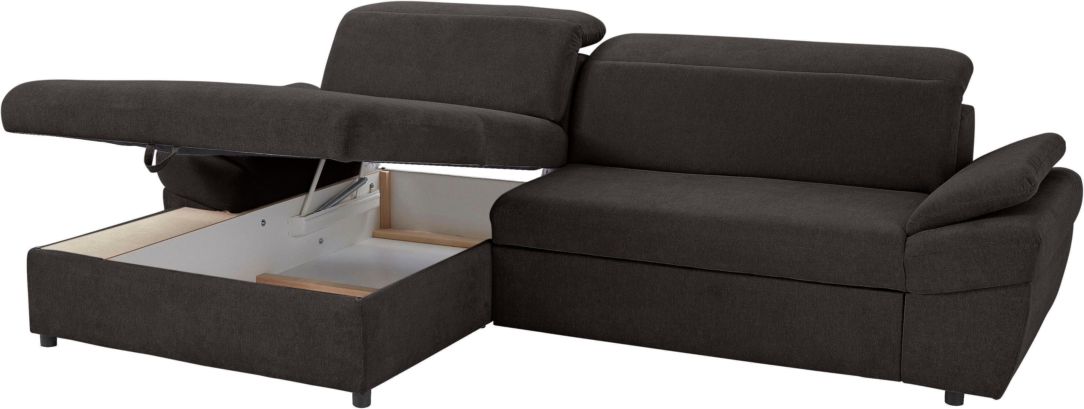exxpo - sofa fashion Hoekbank Kyoto, incl. hoofd- en armleuningverstelling, hoog zitcomfort keuze met bedfunctie en bedlade, hoogwaardige bekleding, l-vorm