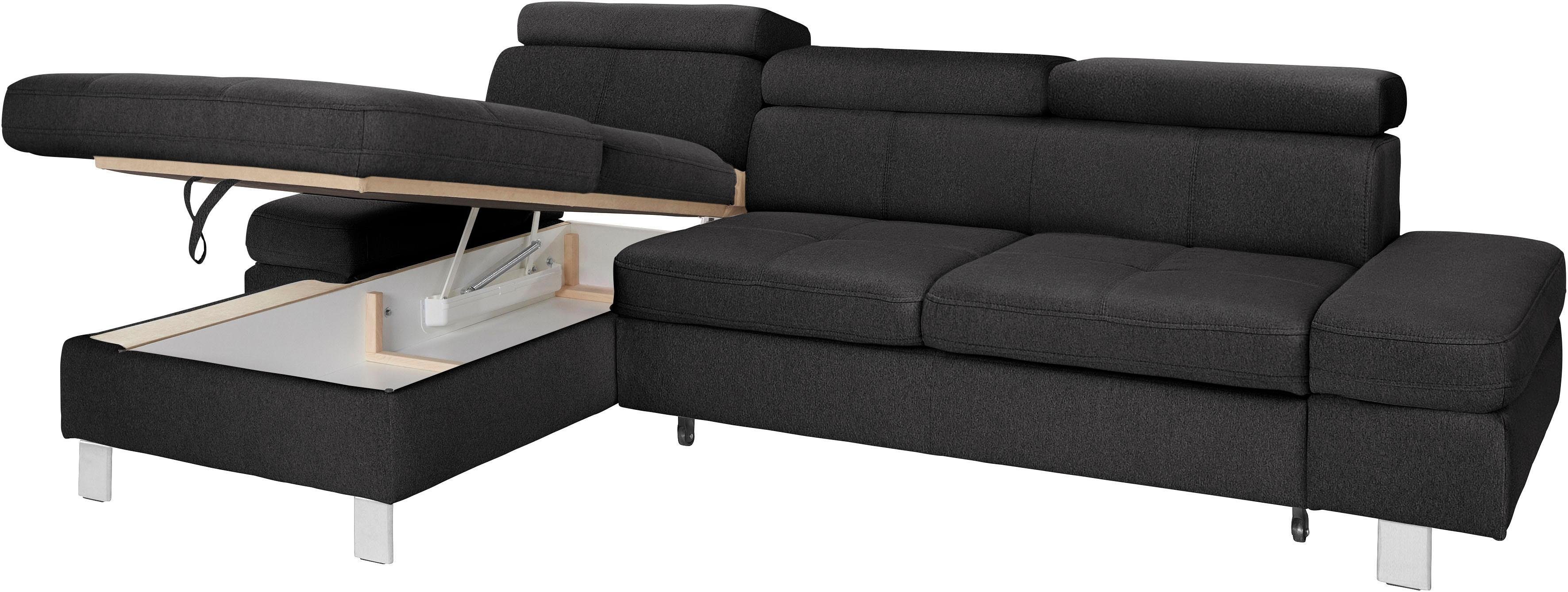 exxpo - sofa fashion Hoekbank Fiji, hoogwaardige afwerking in zitting en rug, L-vorm comfortabel door hoofd- en armverstelling, optioneel met bedfunctie