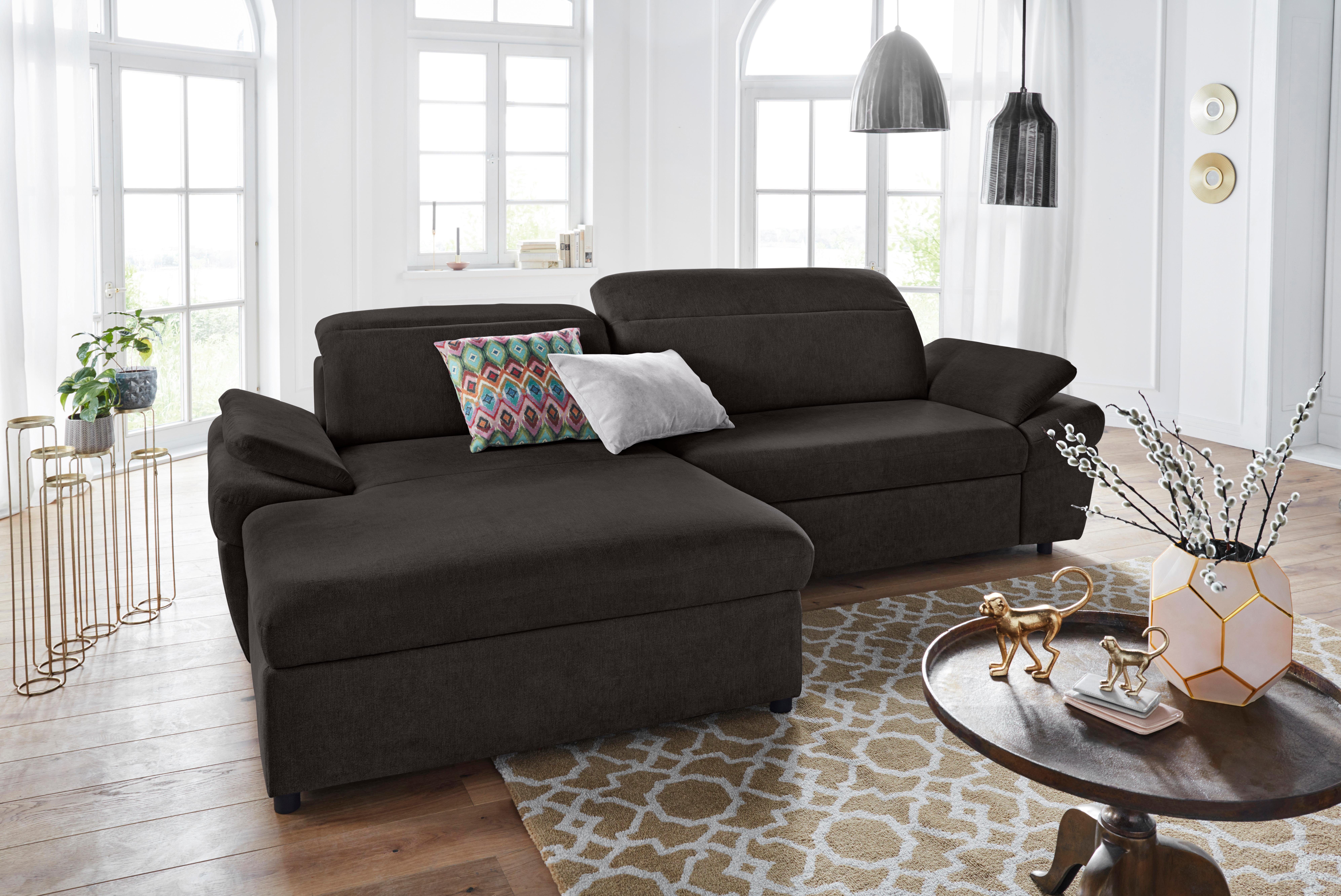 Exxpo - sofa fashion Hoekbank Kyoto, incl. hoofd- en armleuningverstelling, hoog zitcomfort keuze met bedfunctie en bedlade, hoogwaardige bekleding, l-vorm