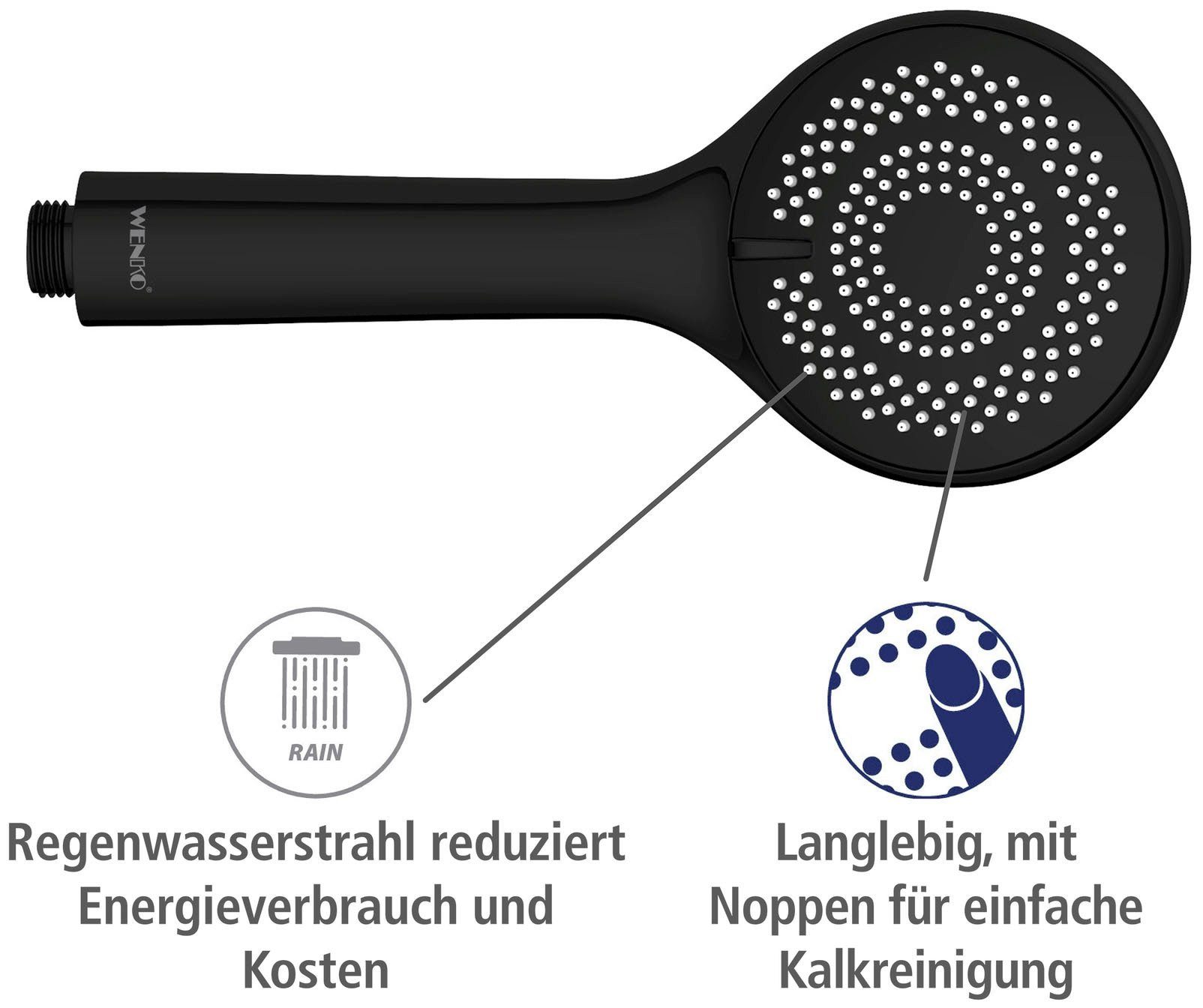 WENKO Handsproeier Watersaving Mat zwart, Ø 9,5 cm (1-delig)