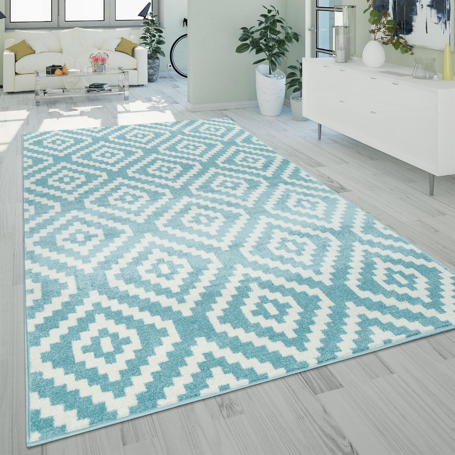 Paco Home Loper Stella 400 Tapijtloper, korte pool, pastelkleuren, ruitendesign