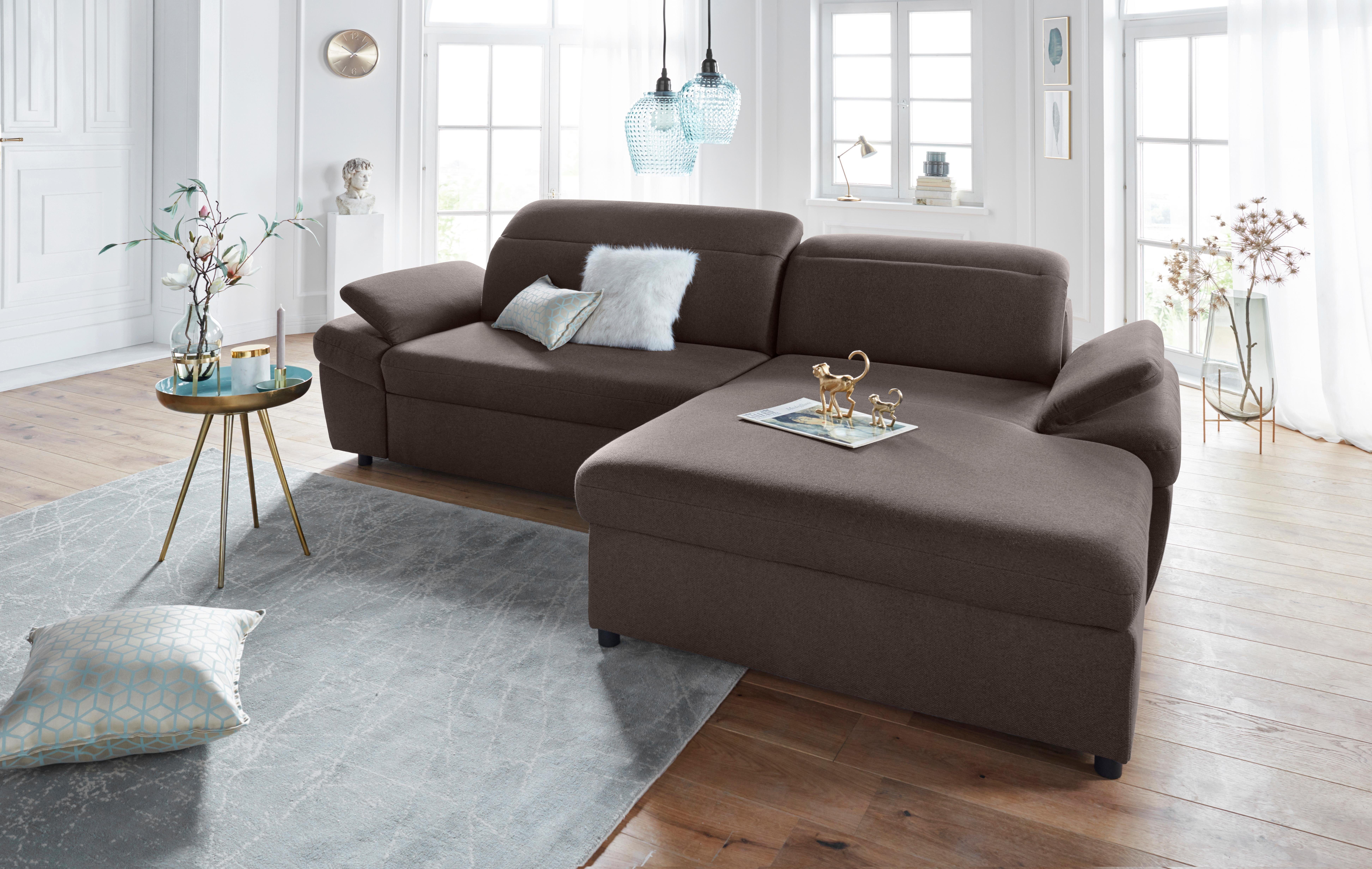exxpo - sofa fashion Hoekbank Kyoto, incl. hoofd- en armleuningverstelling, hoog zitcomfort keuze met bedfunctie en bedlade, hoogwaardige bekleding,