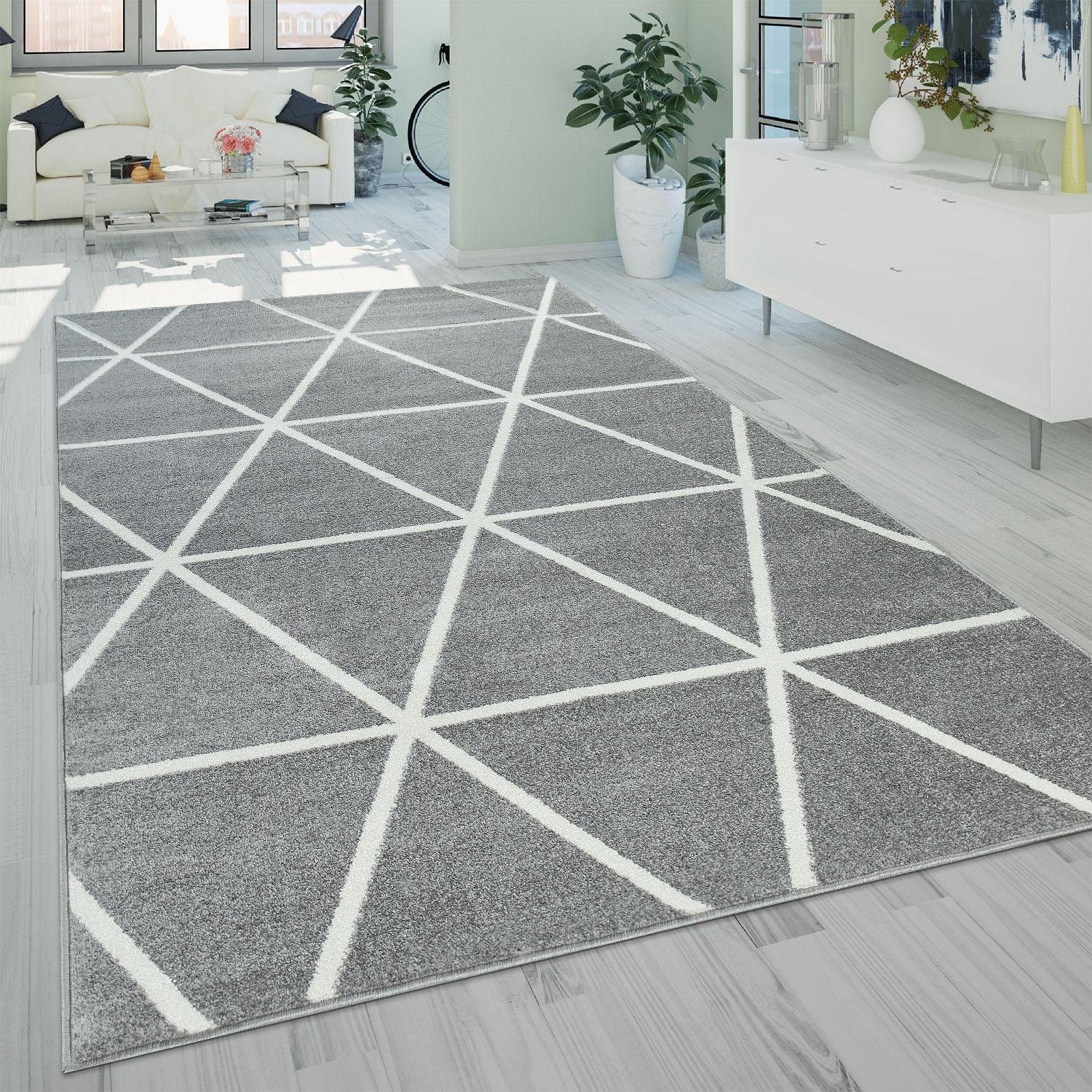Paco Home Loper Stella 401 Vloerkleed, pastelkleuren, geruit design, Scandinavisch motief, korte pool