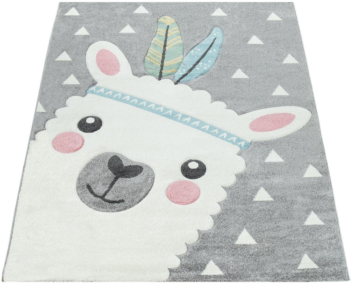 Paco Home Kindervloerkleed Ela 214 3d-design, motief lama, pastelkleuren, kinderkamer