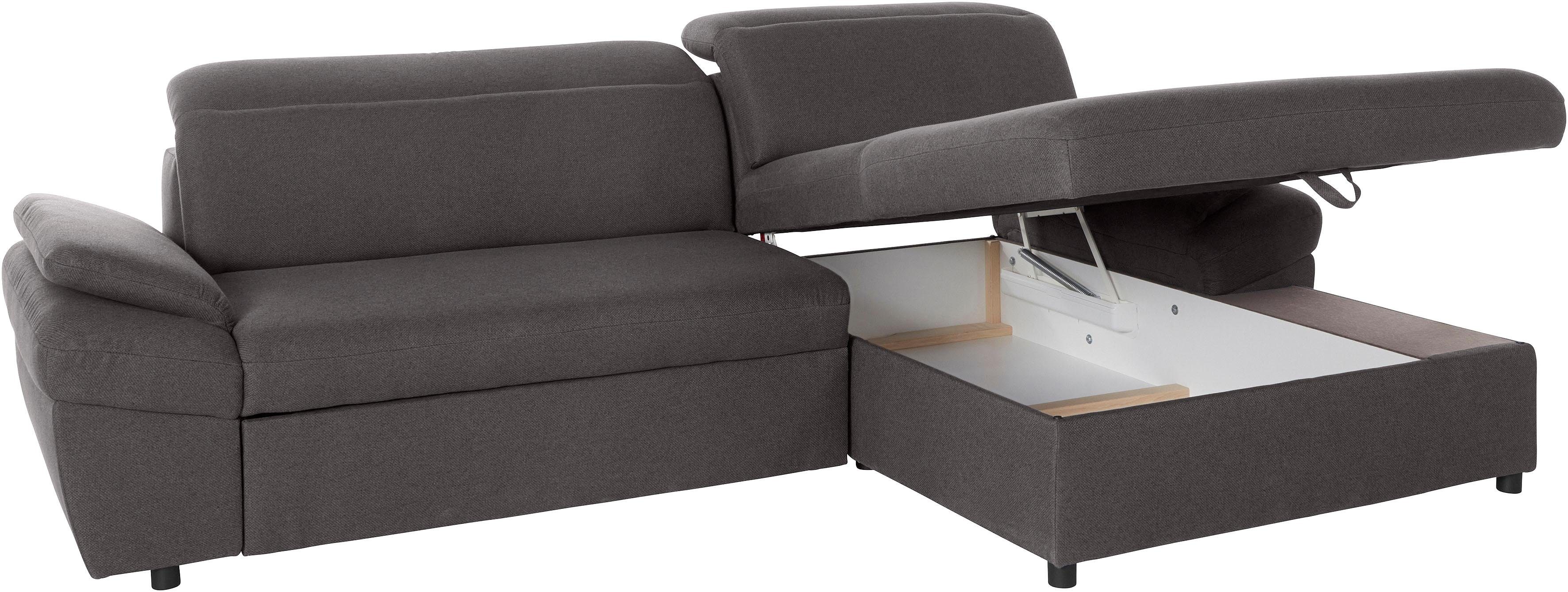exxpo - sofa fashion Hoekbank Kyoto, incl. hoofd- en armleuningverstelling, hoog zitcomfort keuze met bedfunctie en bedlade, hoogwaardige bekleding, l-vorm