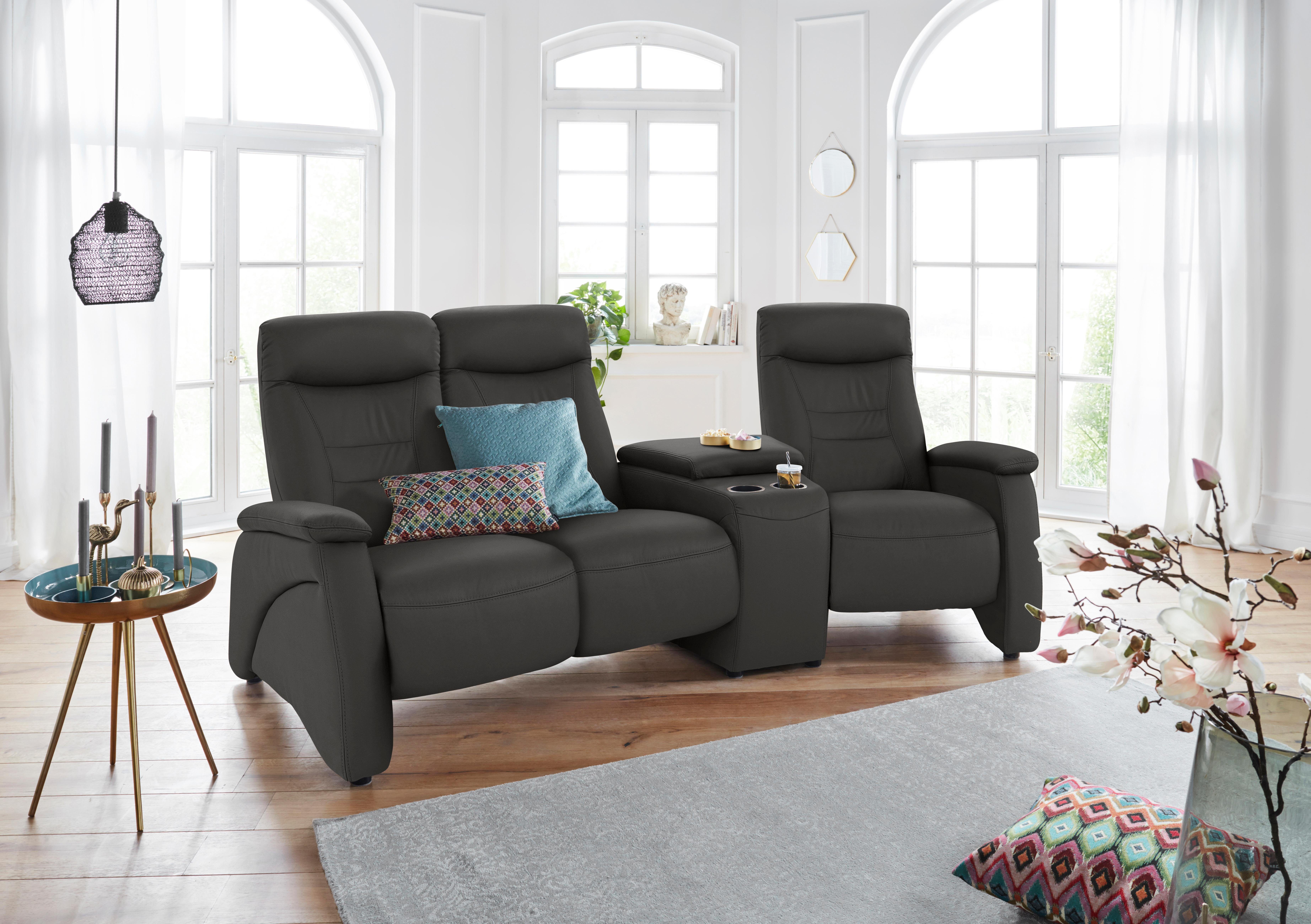 exxpo - sofa fashion 3-zitsbank Ascoli, bioscoopsofa met hoog zitcomfort, comfortabele armleuningen zwart, 3-zitsbanken