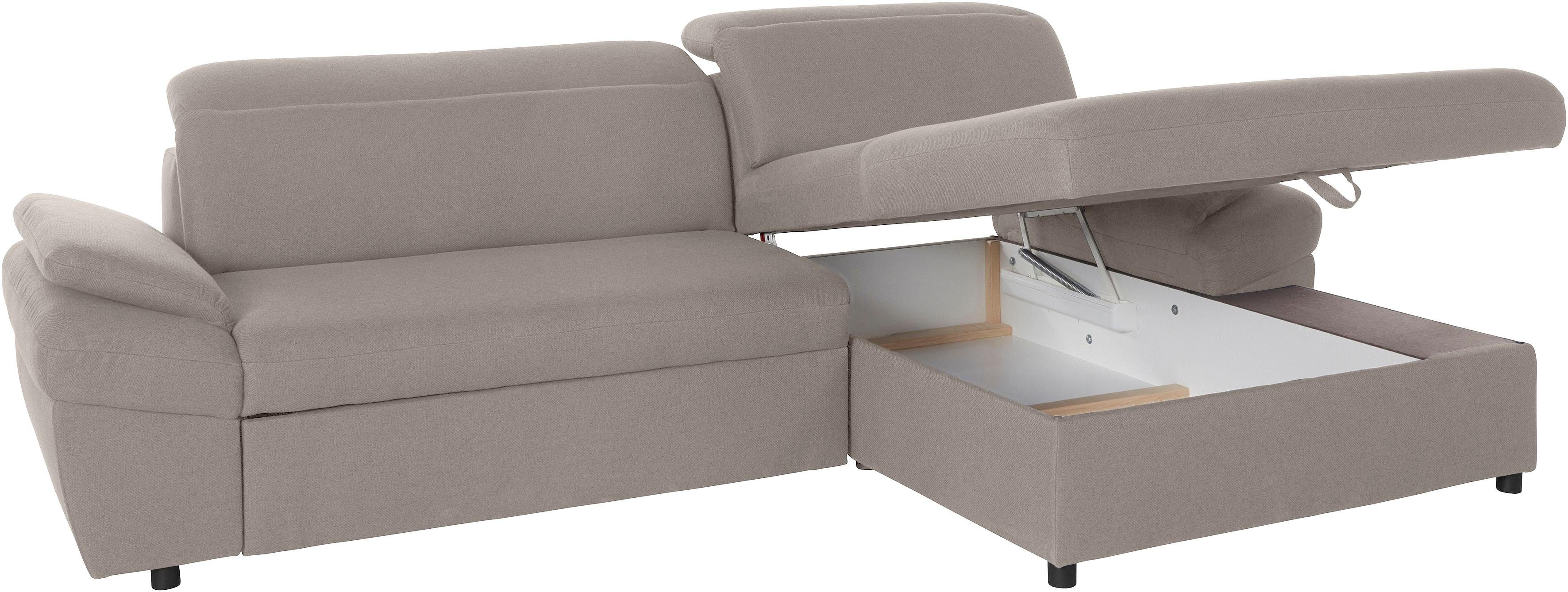 exxpo - sofa fashion Hoekbank Kyoto, incl. hoofd- en armleuningverstelling, hoog zitcomfort keuze met bedfunctie en bedlade, hoogwaardige bekleding, l-vorm
