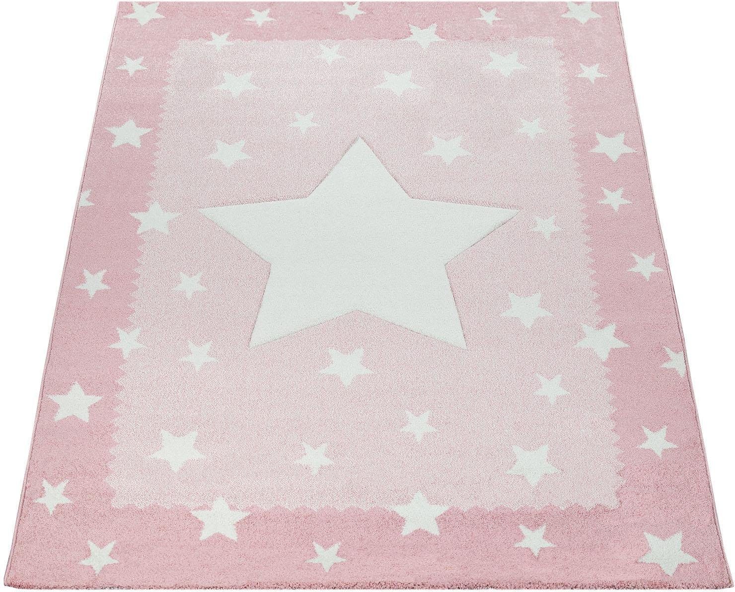 Paco Home Kindervloerkleed Ela 398 3d-design, motief sterren, pastelkleuren, met randdessin, kinderkamer