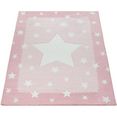 paco home vloerkleed voor de kinderkamer ela 398 3d-design, motief sterren, pastelkleuren, met randdessin, kinderkamer roze
