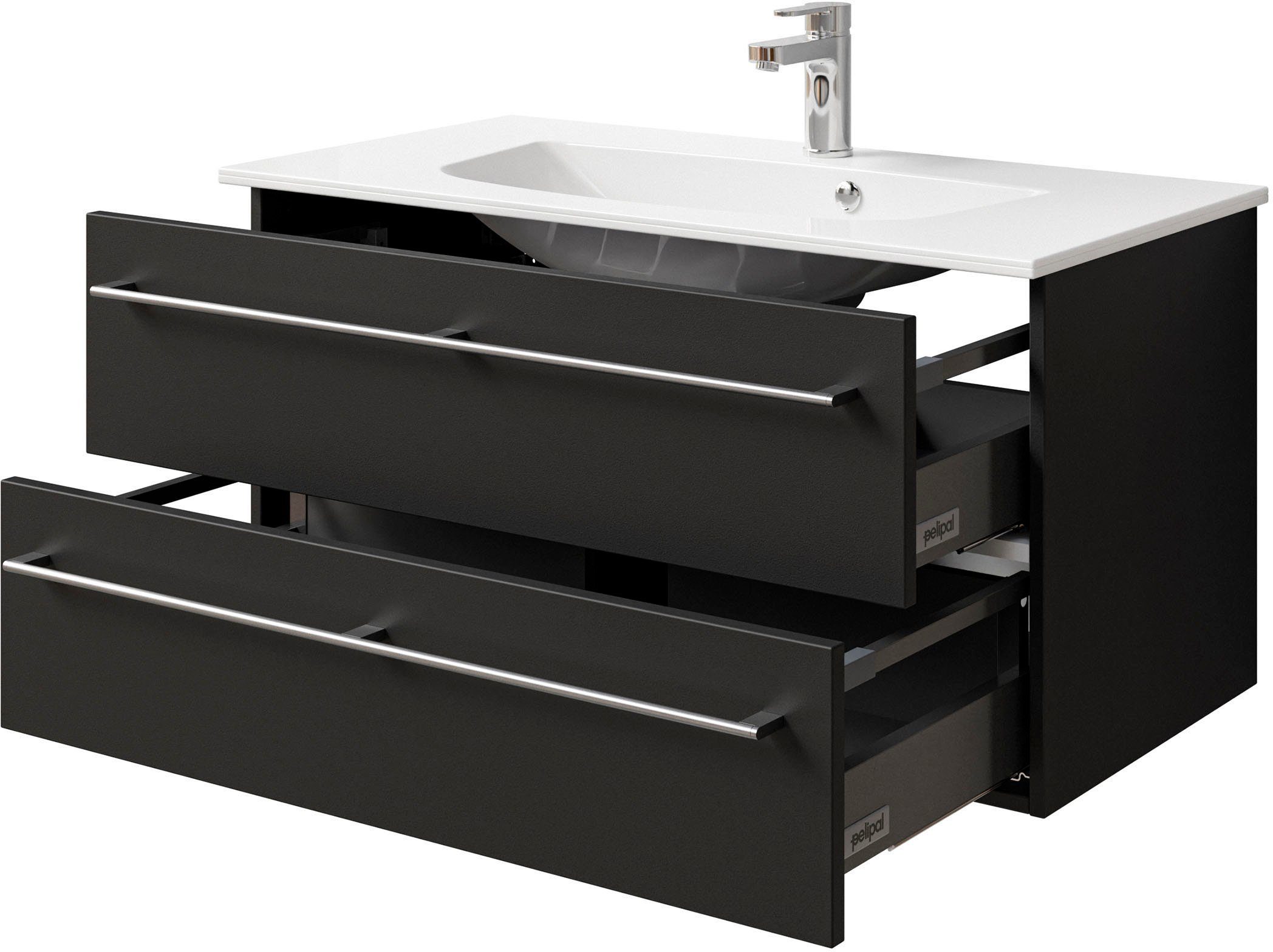 Saphir Wastafelonderkast Serie 6025 mineraalmarmeren wastafel met onderkast, 97 cm breed (2-delig)
