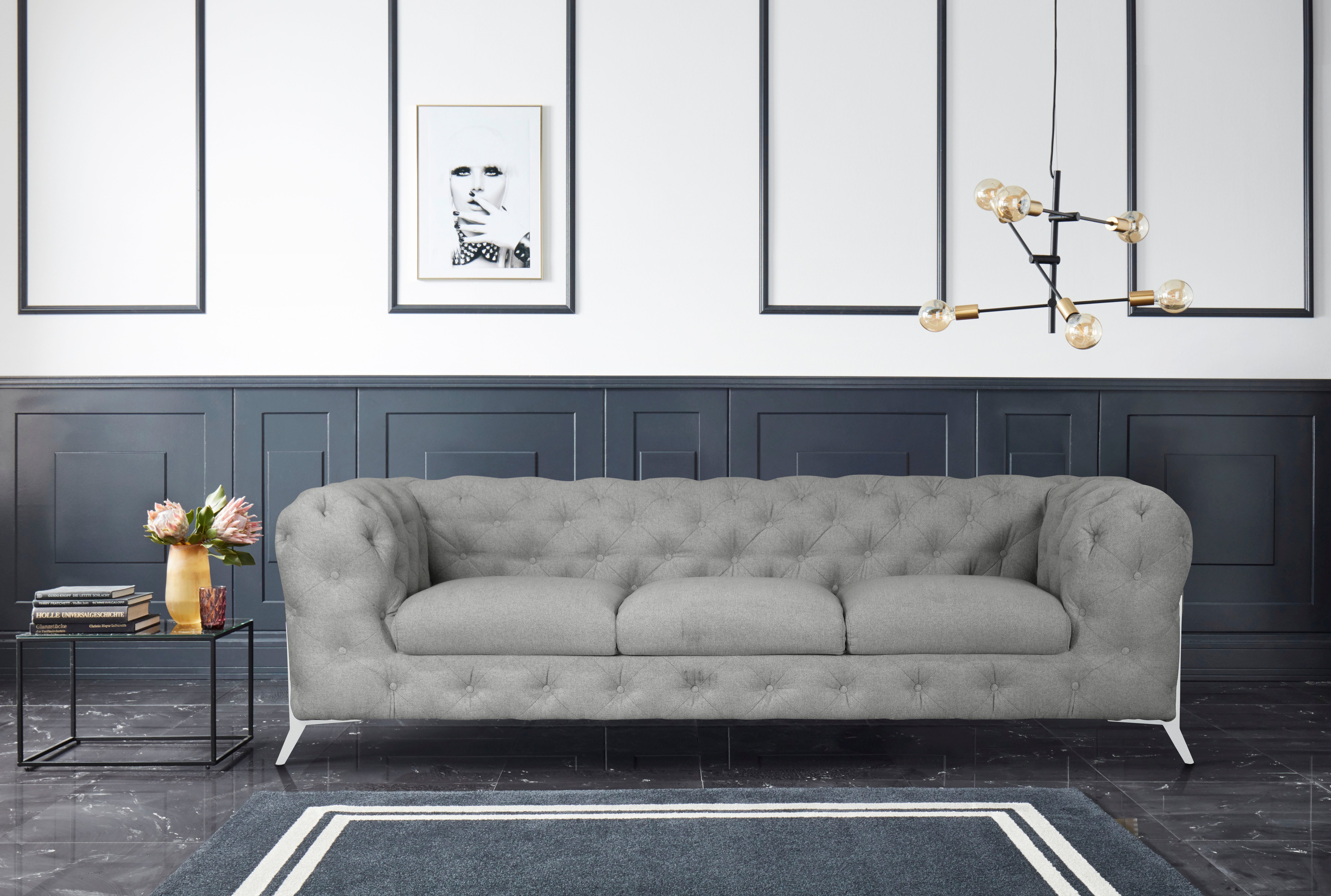 Leonique Chesterfield-bank Amaury luxueuze capitonnage, moderne chesterfield look, kleur van de poten ter keuze